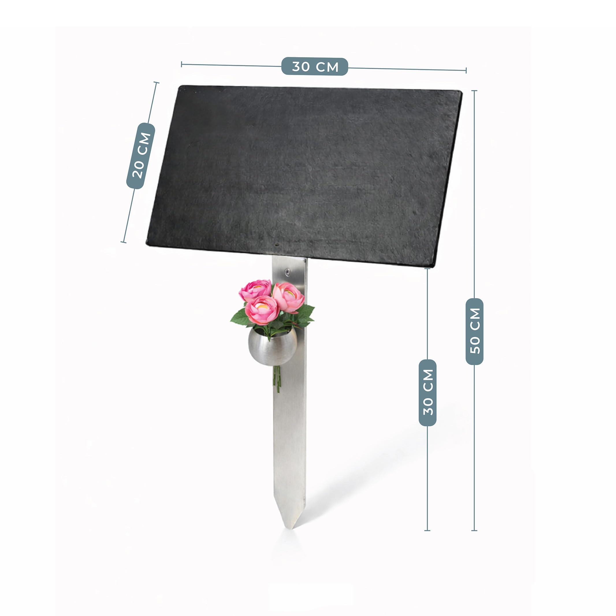 Grabstein Urnengrab - Grabplatte aus Premium Schiefer mit witterungsbeständiger Lasergravur | 30x20cm Menschen oder Haustiere | kostenlose Gravur mit exlusiven Edelstahlhalter