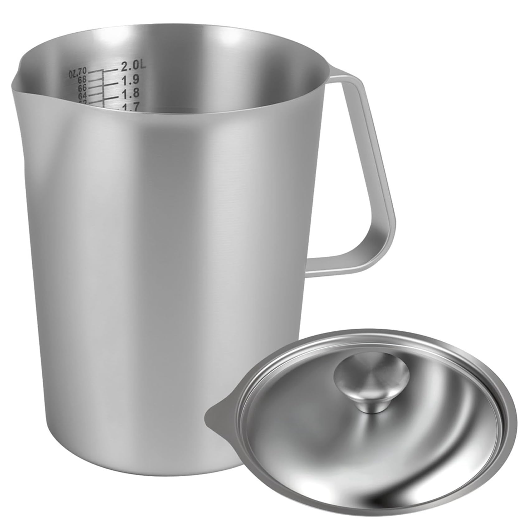2X 2L Messbecher Aus Edelstahl 304 mit Deckel und Markierung, Milchkännchen für Restaurants zum Kochen, Küche, Kaffee