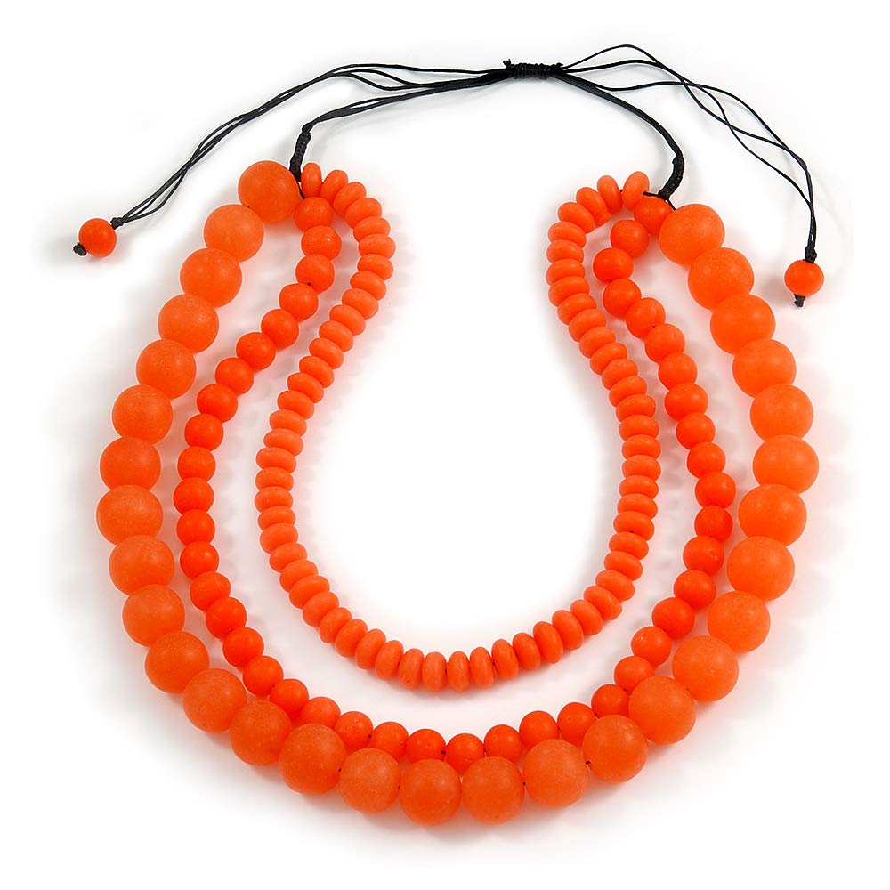 Avalaya Collana A 3 Fili Con Perline In Resina Rosa Confetto - Regolabile 60-70 Cm, Senza Chiusura, Grossa
