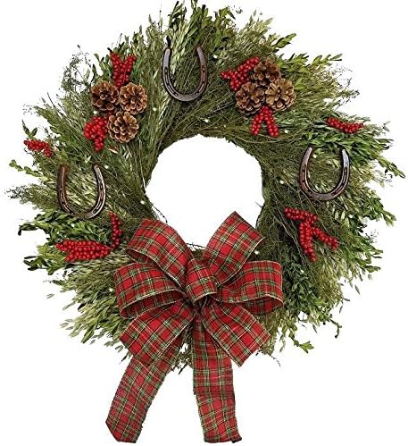 Equine Luxuries Rustic Horseshoes Year-Round Dried Natural Wreath (Lighted)