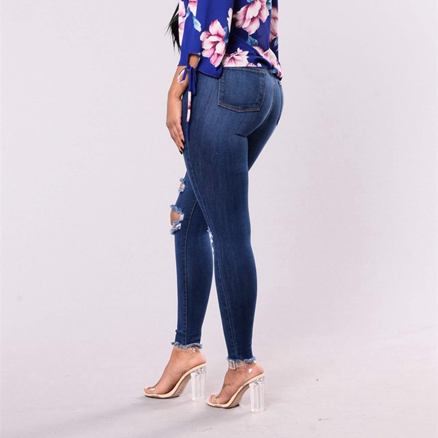 Jeans Push-Up De Cintura Alta Jeans Ajustados para Mujer Jeans Ajustados EláSticos Rasgados Sexy Retro