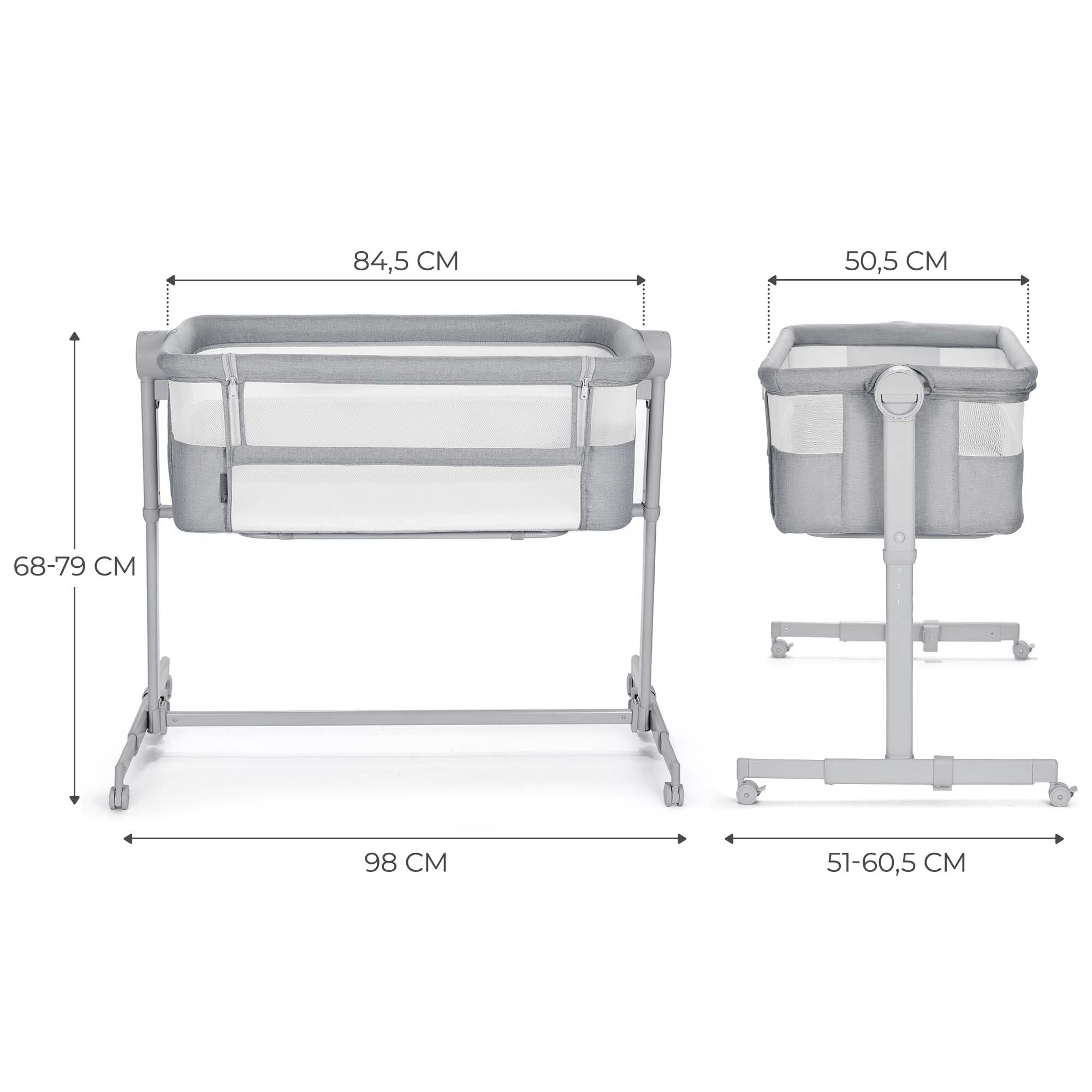KINDERKRAFT Neste UP 2 Lit bébé cododo, Lit Bebe avec Matelas de la Naissance, Réglage de la Hauteur, Facile Adapter au lit du Parent, Pieds réglables, Gris Clair