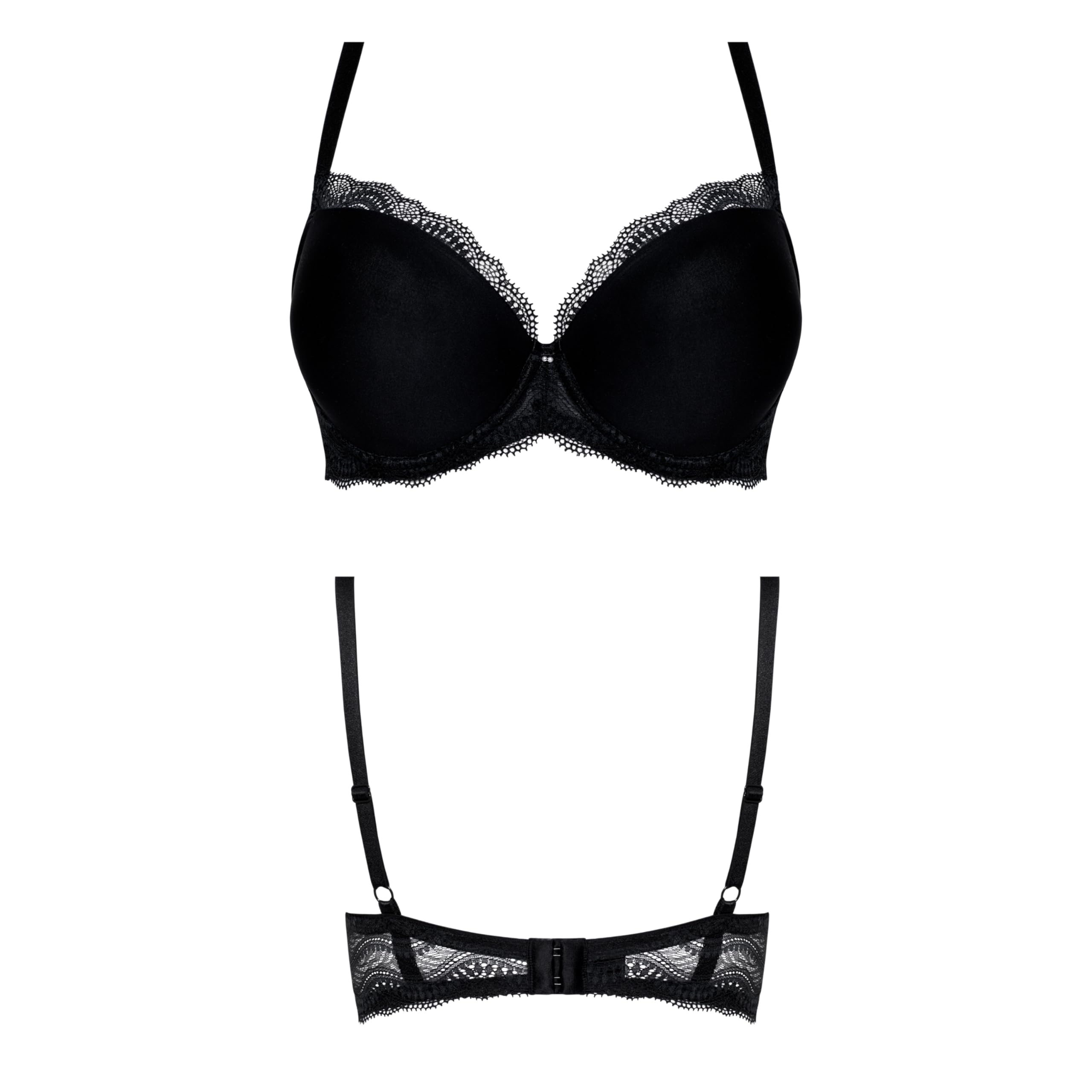 Pepite Reggiseno push-up da donna, con reggiseno liscio con ferretto in pizzo con spalline regolabili e cuscinetti push-up rimovibili, nero, Nero , 2C