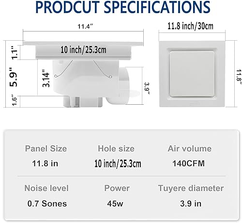 Miniatura 2 de Jinhong Ventilador de baño de montaje en techo, ventilador de escape de techo, ventilador extractor de 141 CFM, 1.2 sonos, ventilador de ventilación