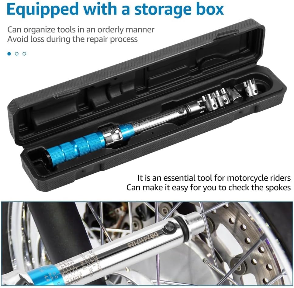 Spoke Torque Wrench 2-10 NM Motorcycle Spoke Wrench Set Steel Torque Wheel Spoke Spanner with Storage Box, 5.0-6.8mm