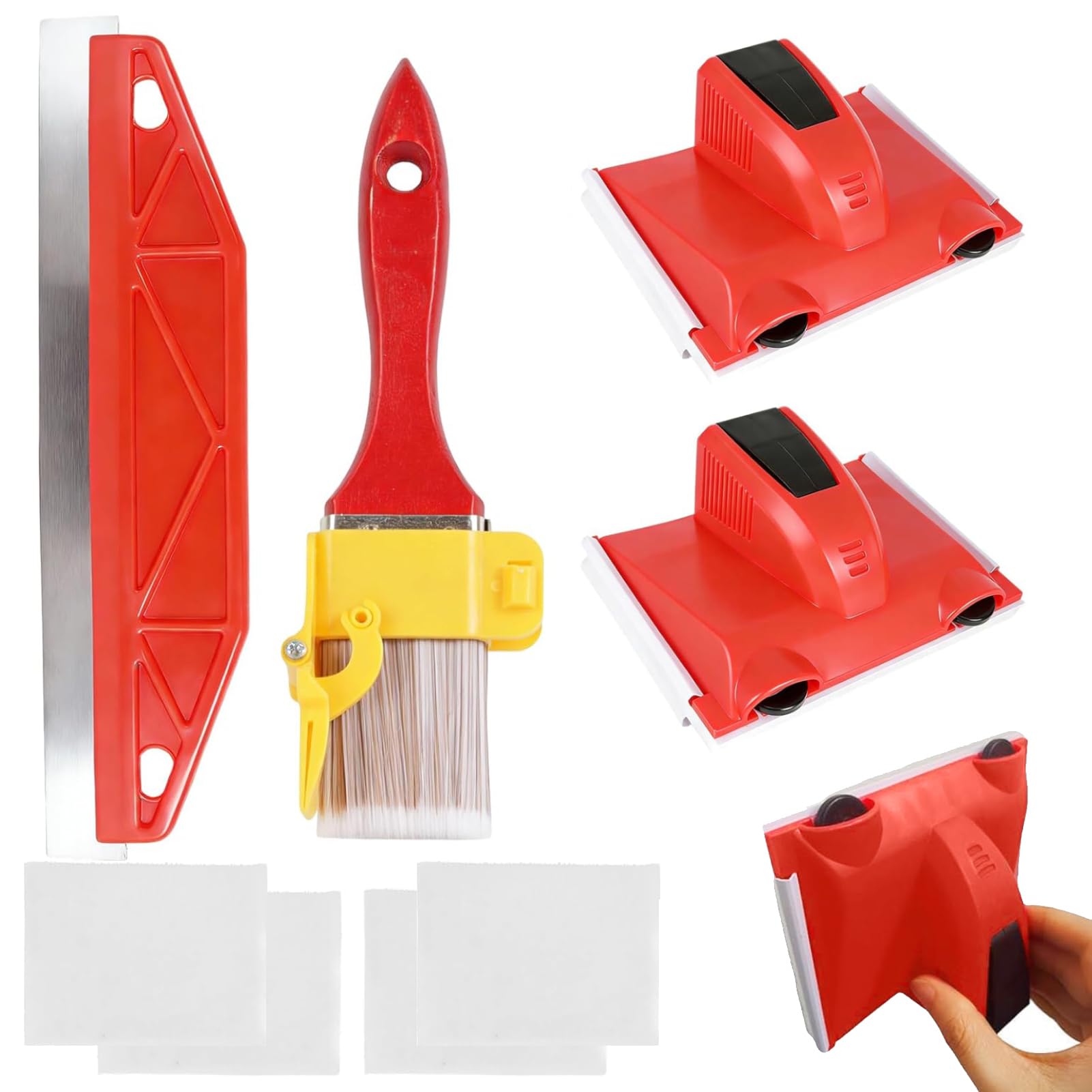 Paint Edger Tool Set 6 PCS Multifunctional Cutting in Tools for Painting with 2 Replacement Pads 12 Inch Paint Shield and Edging Brush for Walls Ceilings Floors and Decorative Moldings