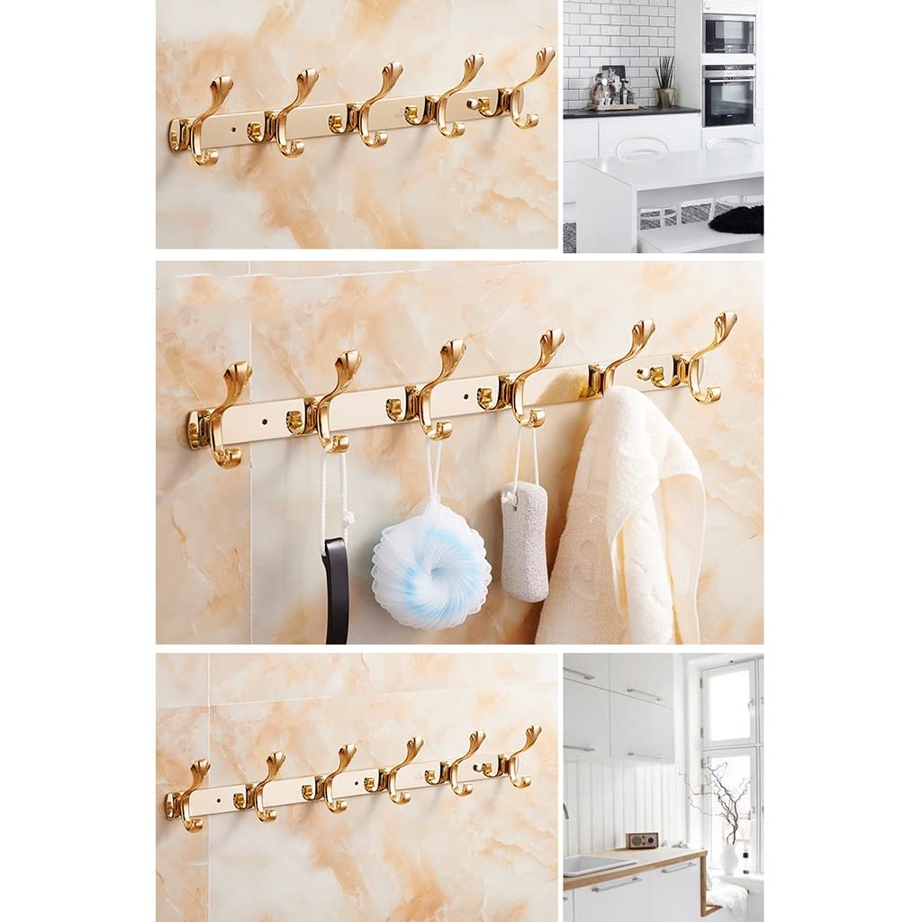 Kleiderhaken, Edelstahl-Kleiderhaken, Wandgarderobe, Wandhaken for Mantel, Handtuchtaschen, Eingangsbereich, Badezimmer Badezimmer (Color : Gold, Size : 5 Hooks)