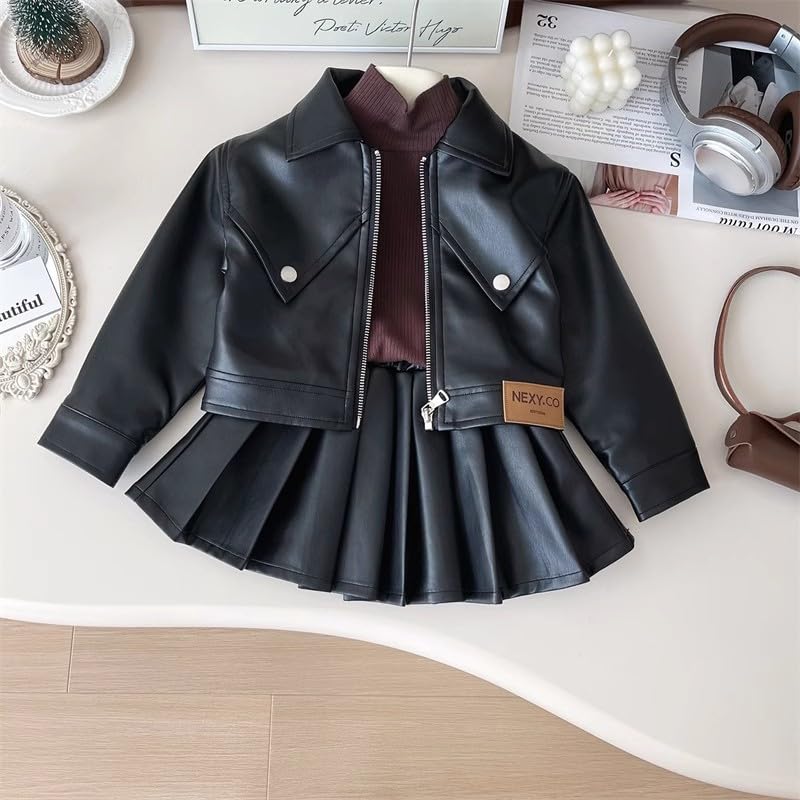 Image of Toddler Leather Jacket & Skirt Set - Fall /Spring /Winter Clothes for Toddler Girls | 2pc Outfit
