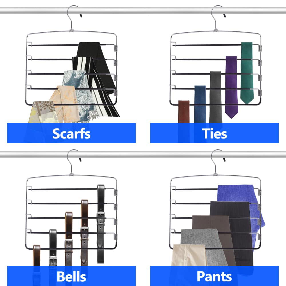 Set di 3 Grucce Pantaloni Salvaspazio, Grucce Multifunzionali con 4 Bracci Girevoli e 5 Rivestimenti Antiscivolo per Pantaloni, Jeans, Asciugamani e Sciarpa