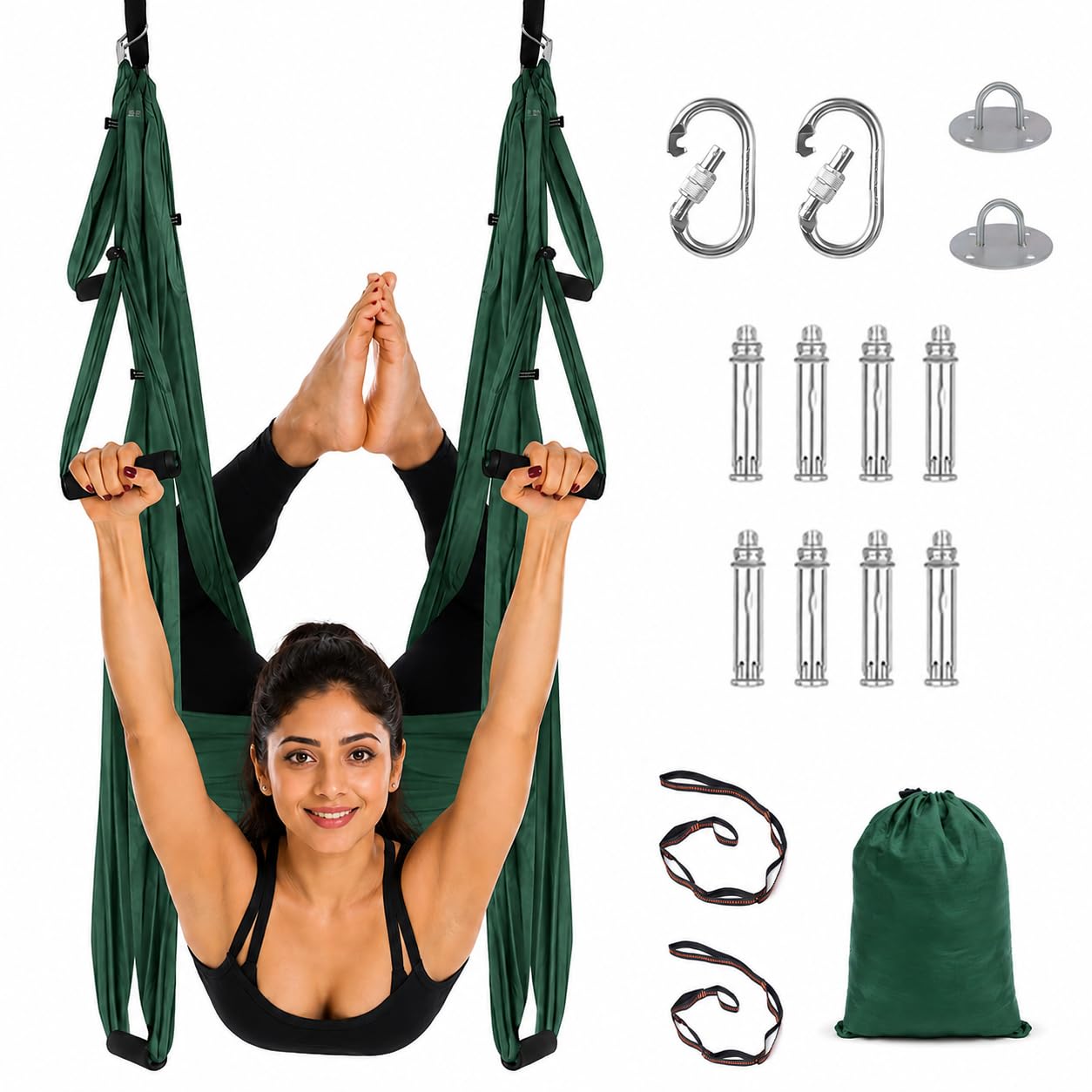 WISELIFE Yoga Hammock | Bungee Yoga Swing Ultra Strong Antigravity Yoga Flying Sling Inversion Swing Tools, Extension Straps and Elastic Band for Air Yoga Inversion Fitness (Sage Green)-image-21