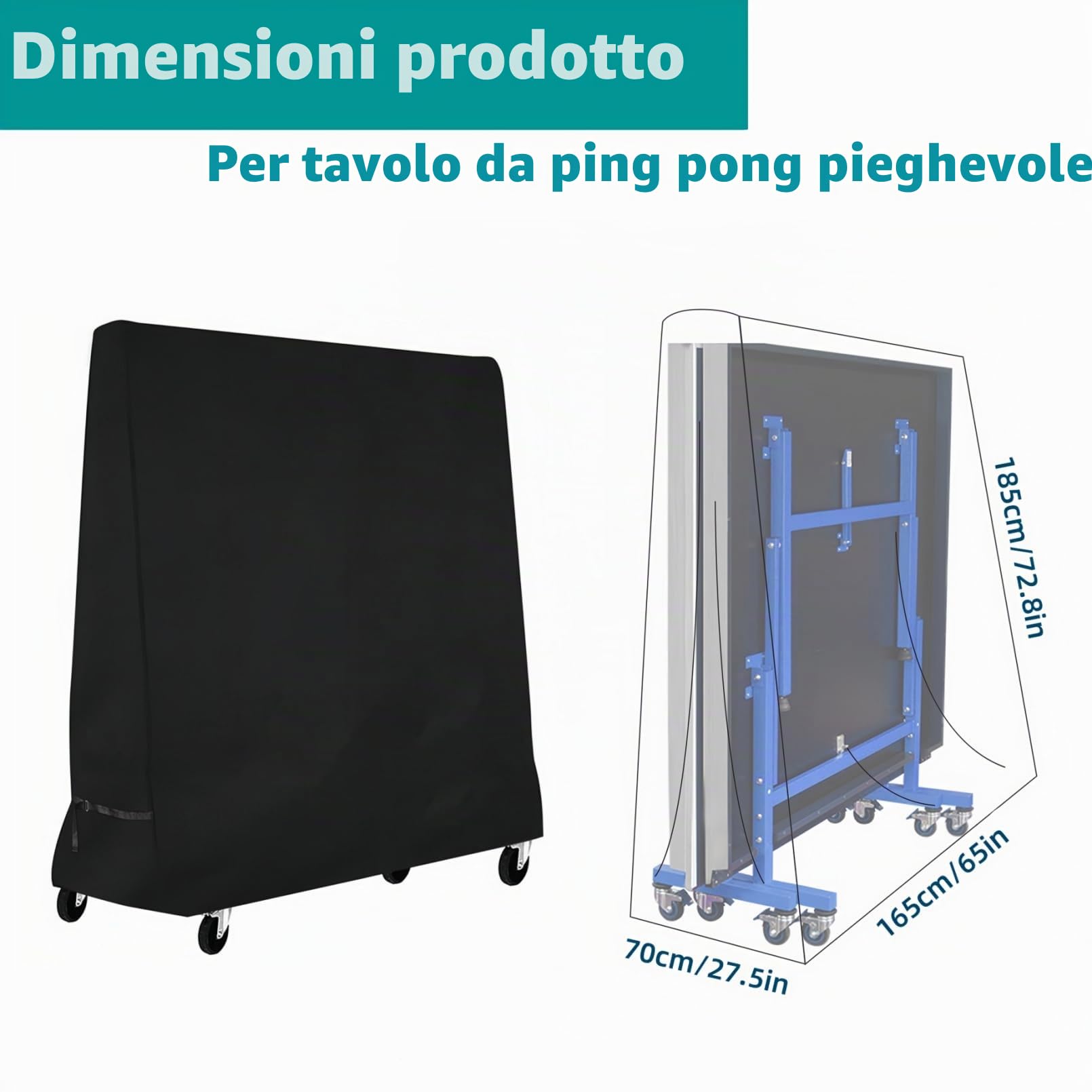 Copertura per Tavoli da Ping pong con Fibbie Antivento, per Tavolo da Ping Pong Impermeabile per Esterni e Interni,185 x 70 x 165cm