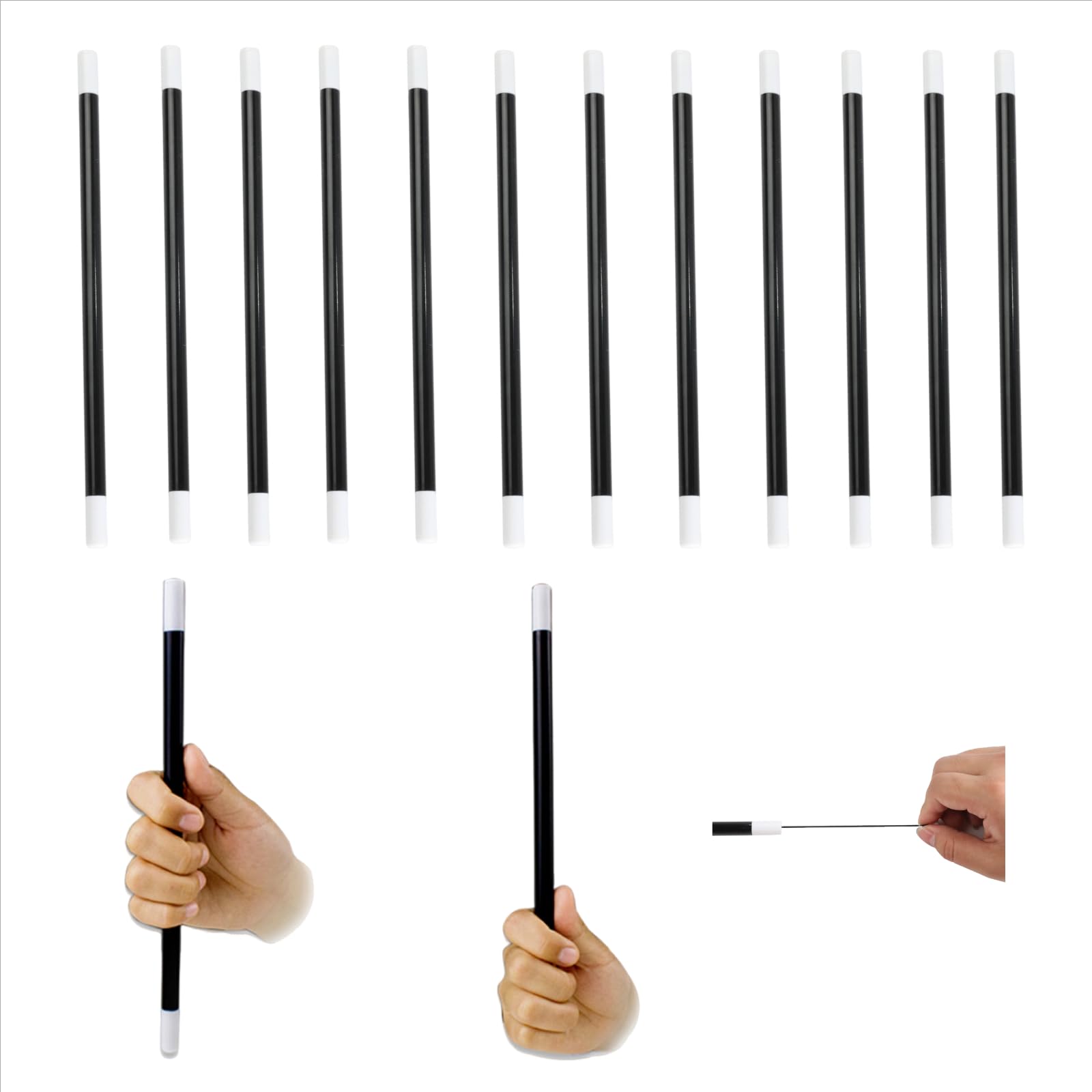 sumrica Magic 12pcs 10 Inches Plastic Magic Wand Black and White