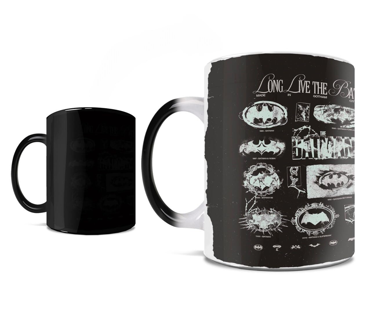 Amazon.com: Morphing Mugs DC Comics  Batman 85th Anniversary  Logos Over  the Years  One 11 oz Color Changing Ceramic Mug  Image Revealed When HOT  Liquid Is Added! : Home & Kitchen