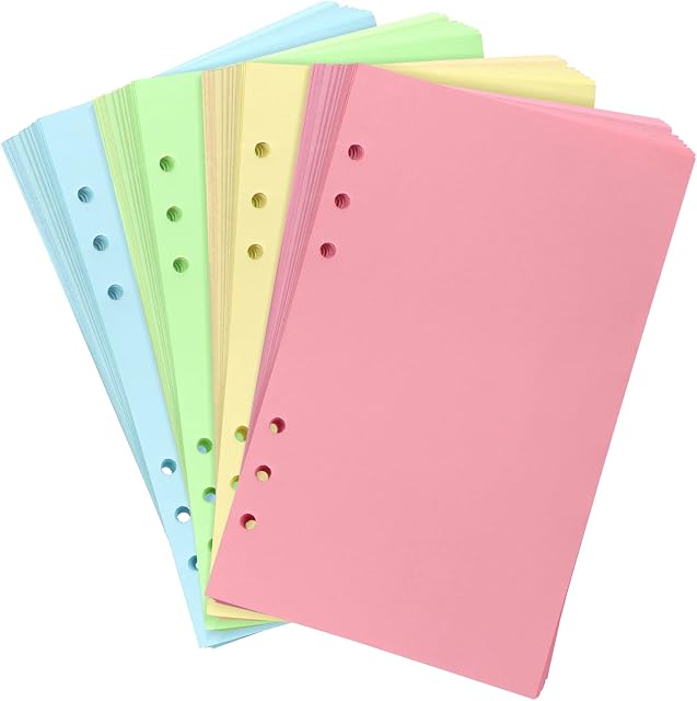 FYY A6 Refill Paper, [4 Colors] [140 Sheets 280 Pages] 6 Hole Punched Refill Pad, 100 GSM Thick Loose Leaf Refill Paper for 6-Ring Binder Journal Notebook-Blank Paper