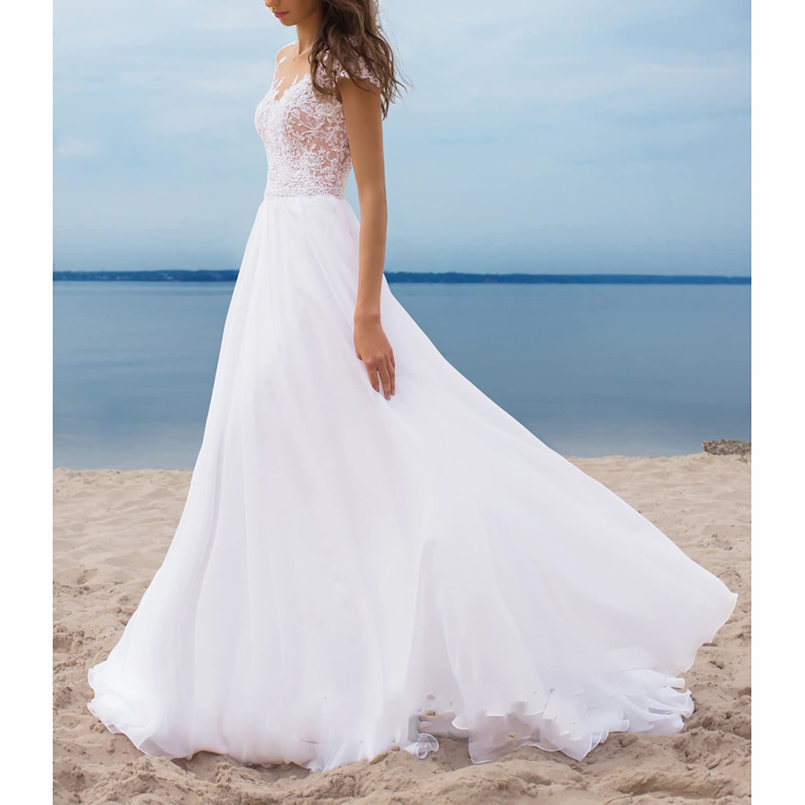 CUTTE Sommer Chiffon Hochzeitsgast Kleid Spitze Boho Brautkleider für Frauen Abend Ballkleider Maxi Schlitz Brautjungfernkleid Kleider mit Schlitz