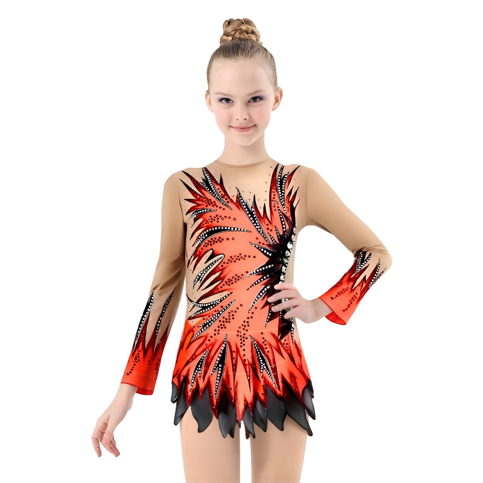 Maillot De Gimnasia Rítmica De Manga Larga For Niñas, Maillot De Baile Rítmico Con Personalización De Diamantes De Imitación.