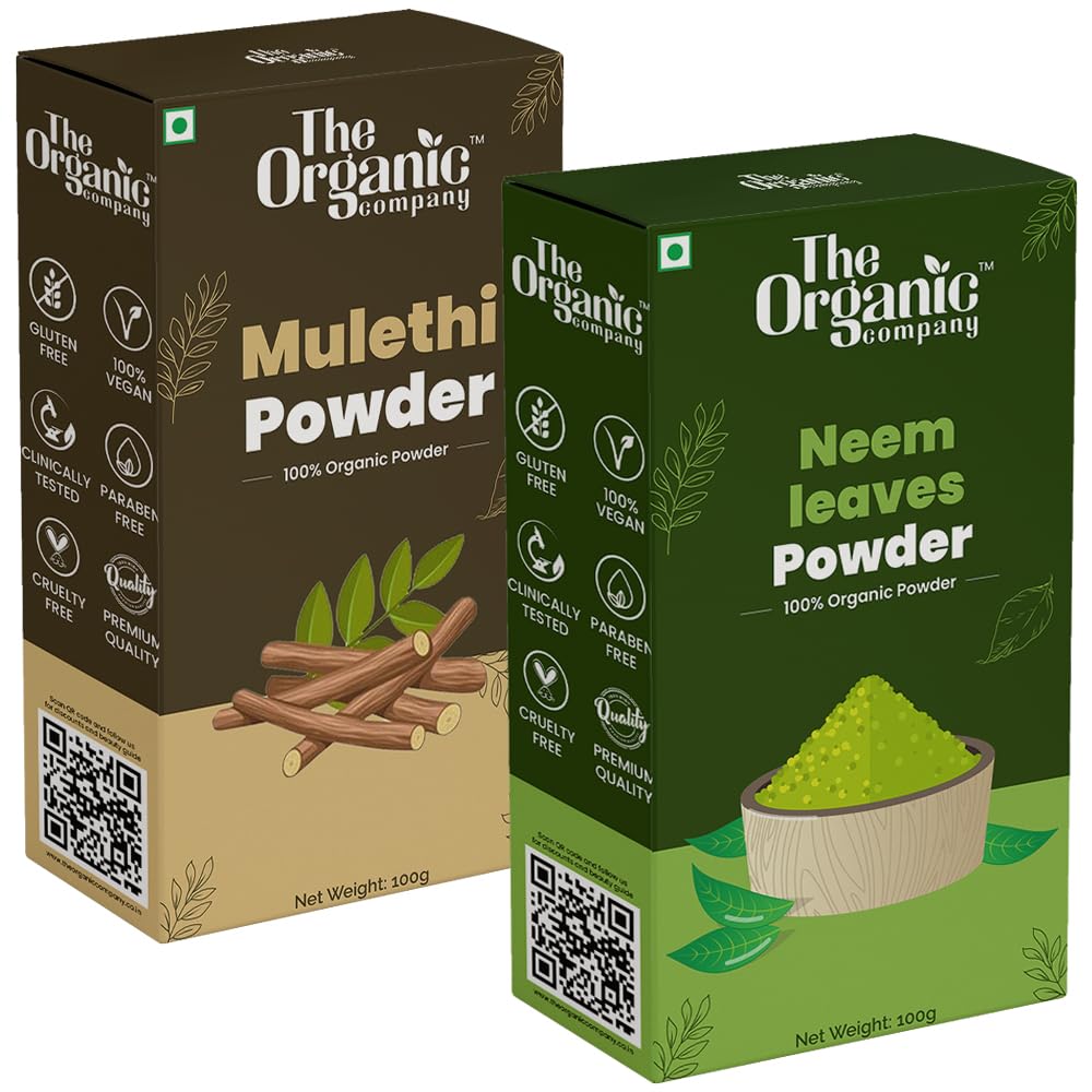 Skin And Hair Care Combo Pack Powder - Neem Leaves & Mulethi Powder Combo + Diabetes Care Powder For Neem Leaves + Mulethi Powder Combo + Hair Growth & Skin Care + Dark Circles & Spots Pimples