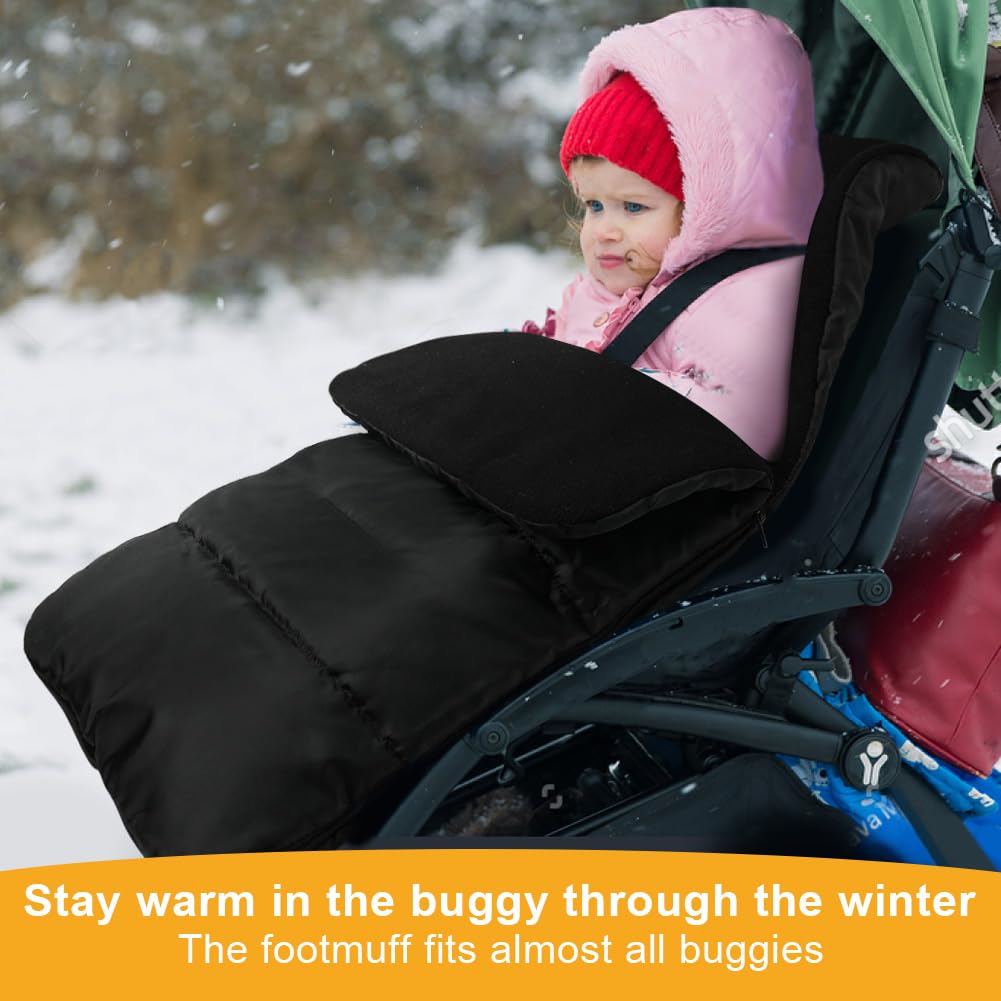 Vicloon Coprigambe Passeggino, Sacco Termico Passeggino Universale, Fodera in Pile Polare, Sacco Passeggino Invernale con Cerniera, Impermeabile, Antivento, Lavabile in Lavatrice(Nero)