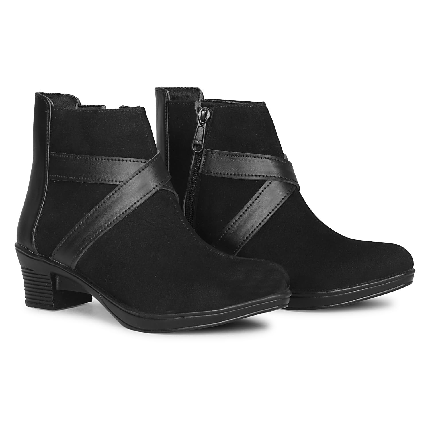 Women's Ankle Boots Stylish Faux Suede & Leather Block Low Heel with Cross Straps and Side Zipper Design Comfortable Fashion for Casual & daily Wear-image-33
