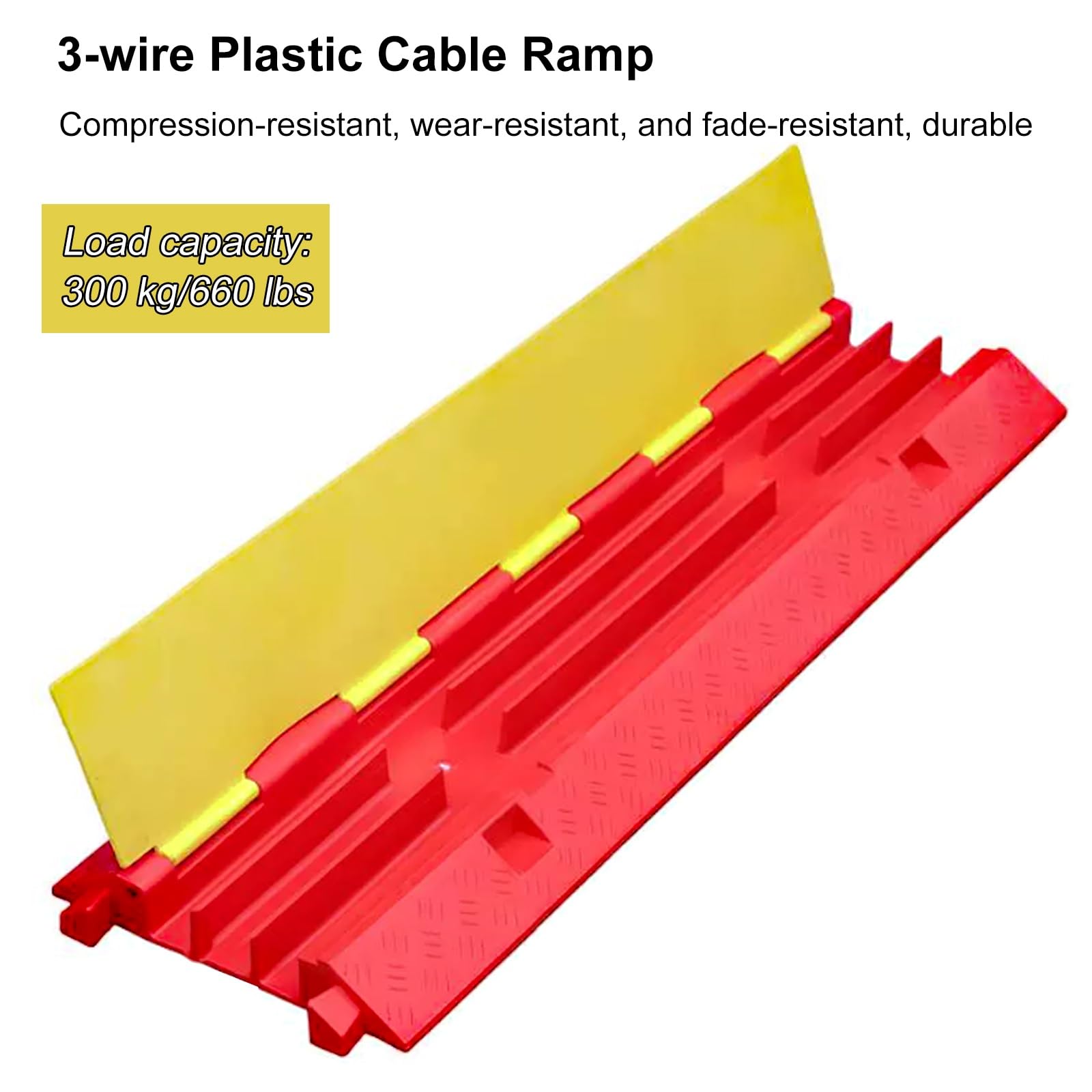 Canaleta Cables Suelo, Protector Cable de 3 Canales, Rampa Coche Modular de Plástico de Alta Resistencia, Diseño Abatible Que Soporta 300 Kg, Rojo y Amarillo