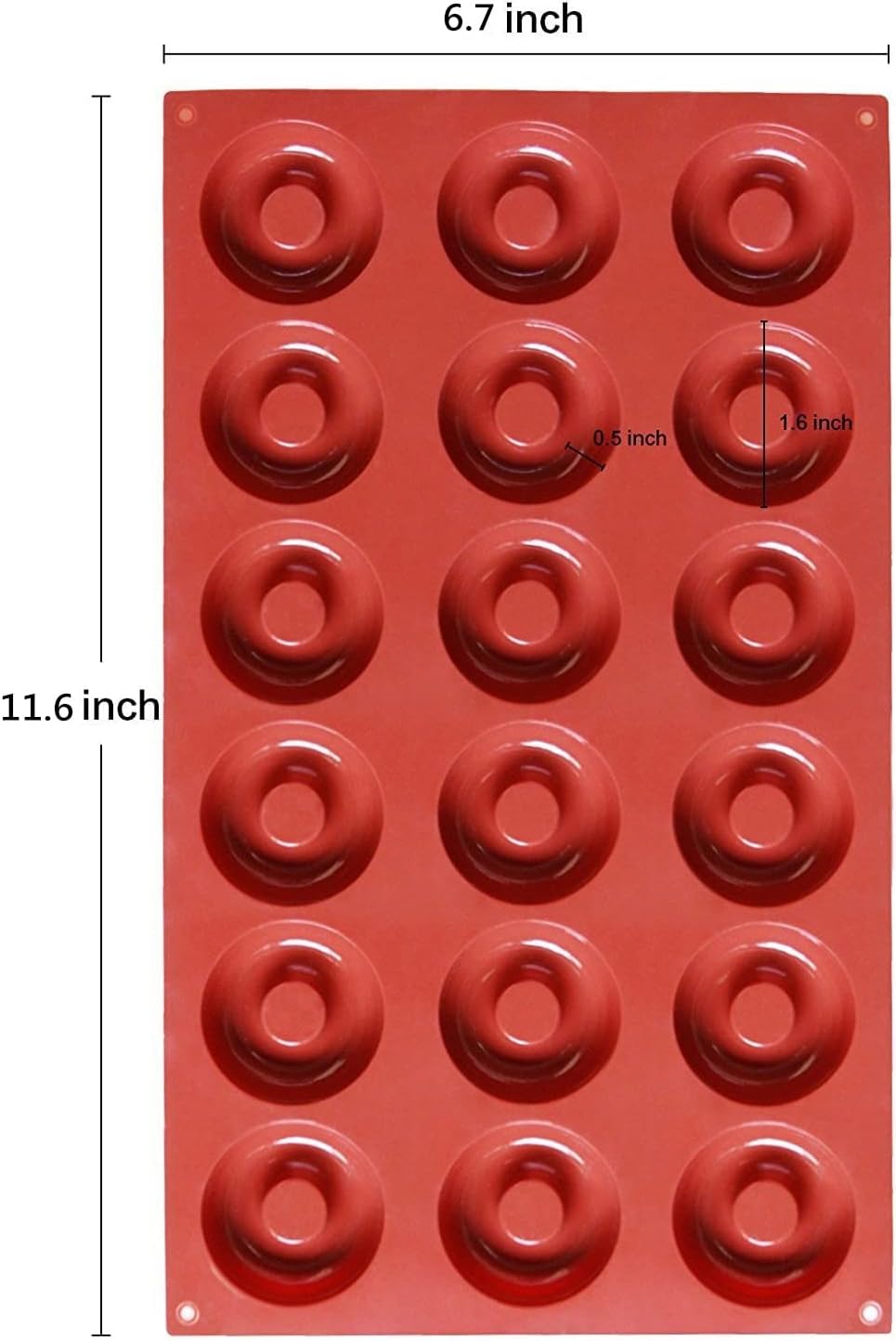 Ozera Silicone Mini Donut Pan, 18 Cavity Doughnut Baking Mold Tray - Muffin Cups, Cake Mold, Biscuit Mold, Red