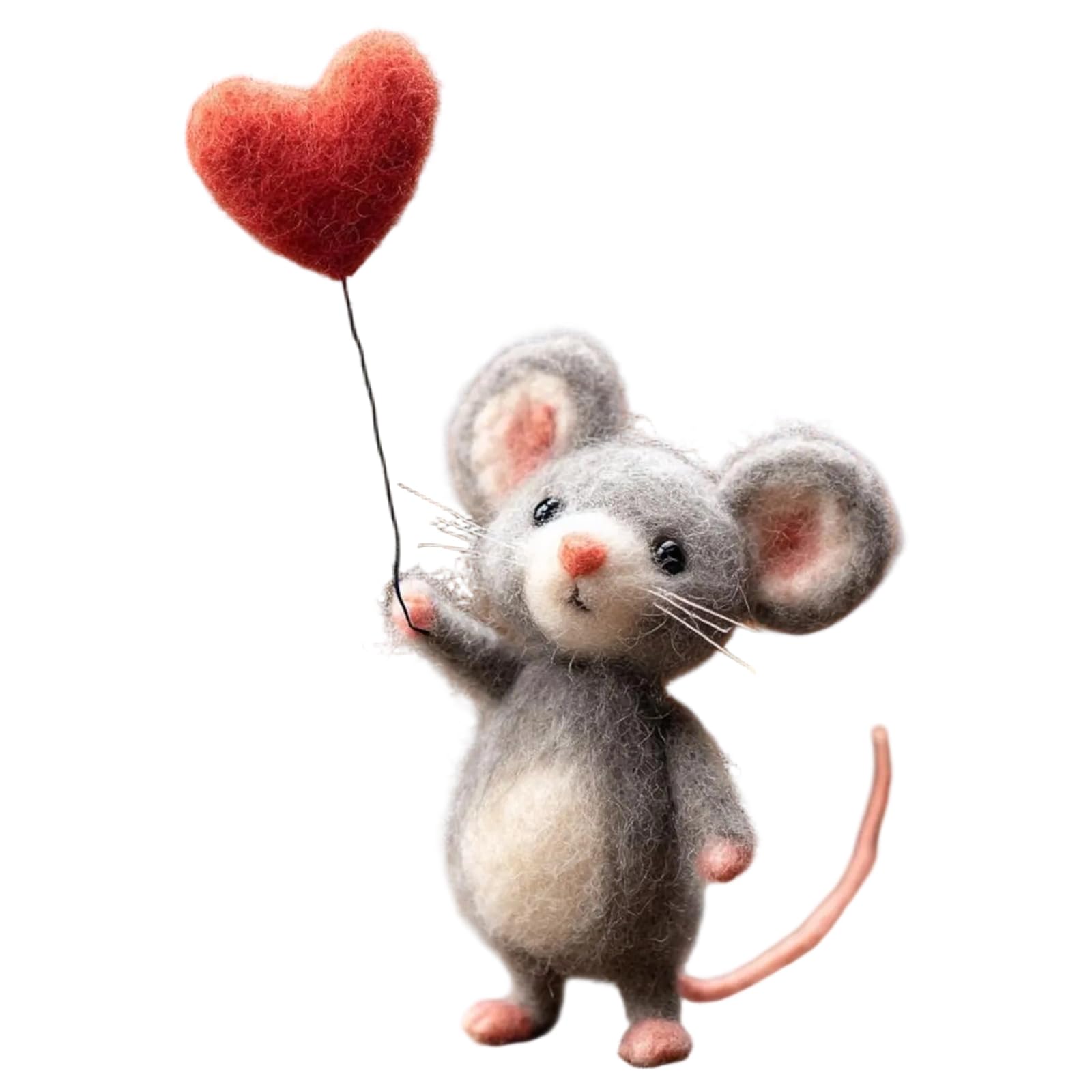 Introti Needle Felted Mouse Handmade Felt Mice Figurines Valentines Day Gift Animal Decoration Felt Mouse Ornaments for Tiered Tray Tabletop Home Car Decor (H)