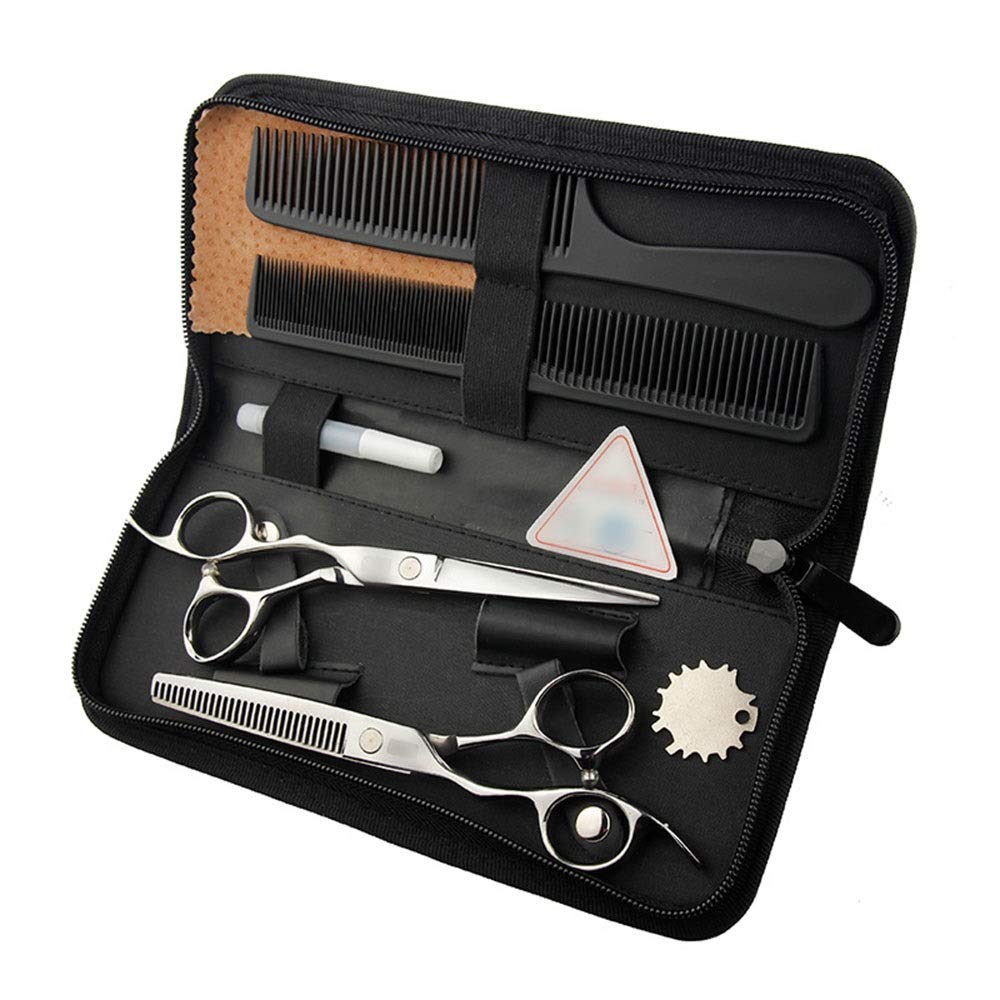 CrEev 6-Zoll-Friseur-Profi-Friseur-Set, Flache Schere + Zahnscheren-Set, Friseur-Scheren-Set für die Linke Hand, korrosionsbeständig, rostbeständig, (Farbe: Silber) (Silber B)