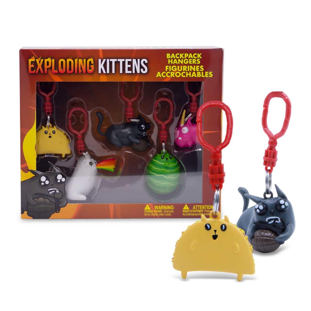 Just Toys LLC Exploding Kittens Backpack Hangers – 5‑Pack Official Game Character Keychains – PVC Mini Figures for Backpacks, Keys & Gifts