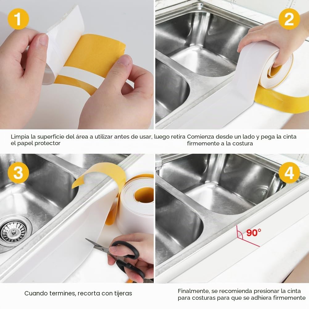 Junta de baño blanca 50 x 20 mm 10 m cinta selladora PVC autoadhesiva | Junta de plan de trabajo cocina, Zócalo flexible autoadhesivo para bañera, Antimoho, Calafateo