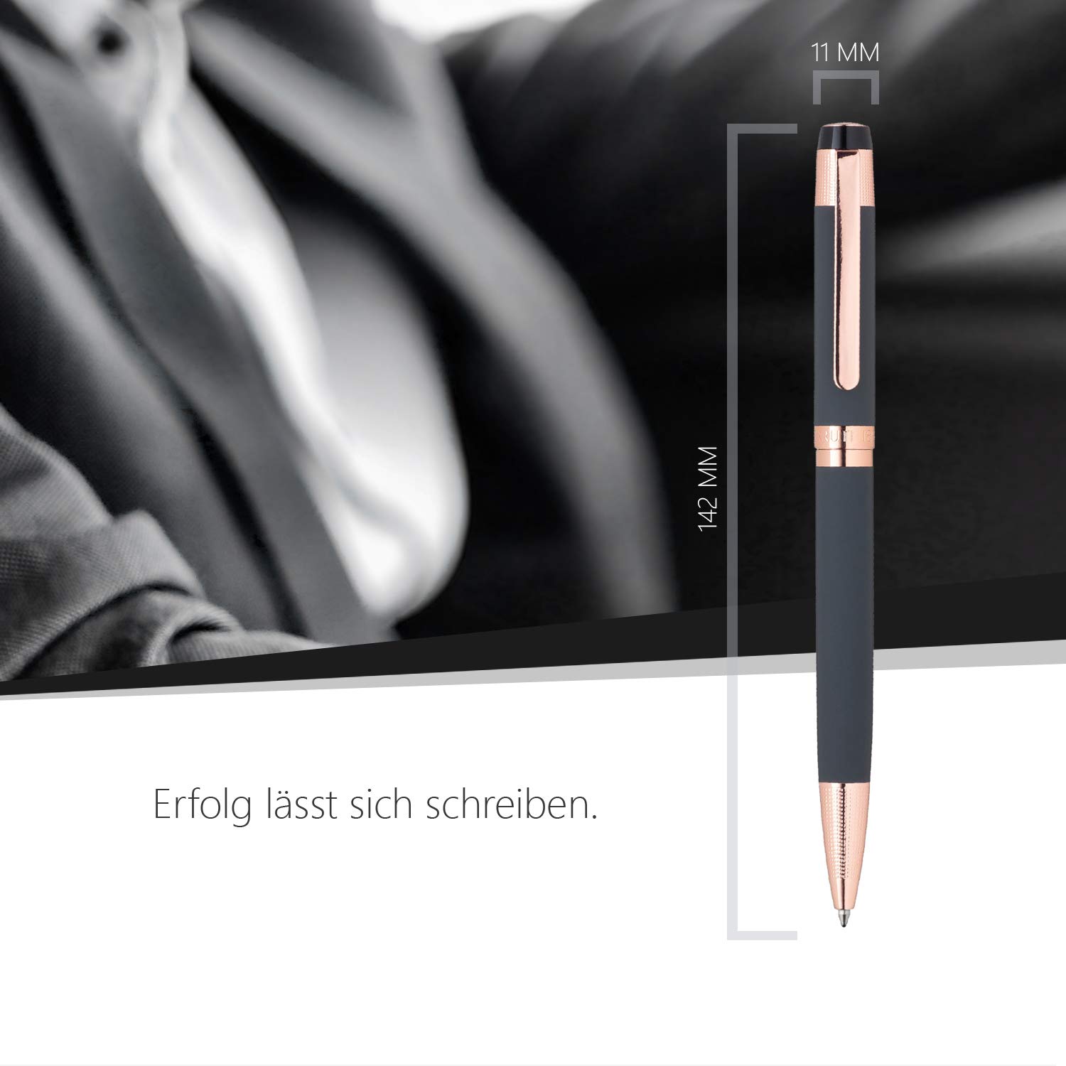 Cerruti 1881 Tintenroller „THAMES“ Grey | Schreibstift aus Edelstahl in einem grauen Korpus | Schwarze Mine | Geschenkbox
