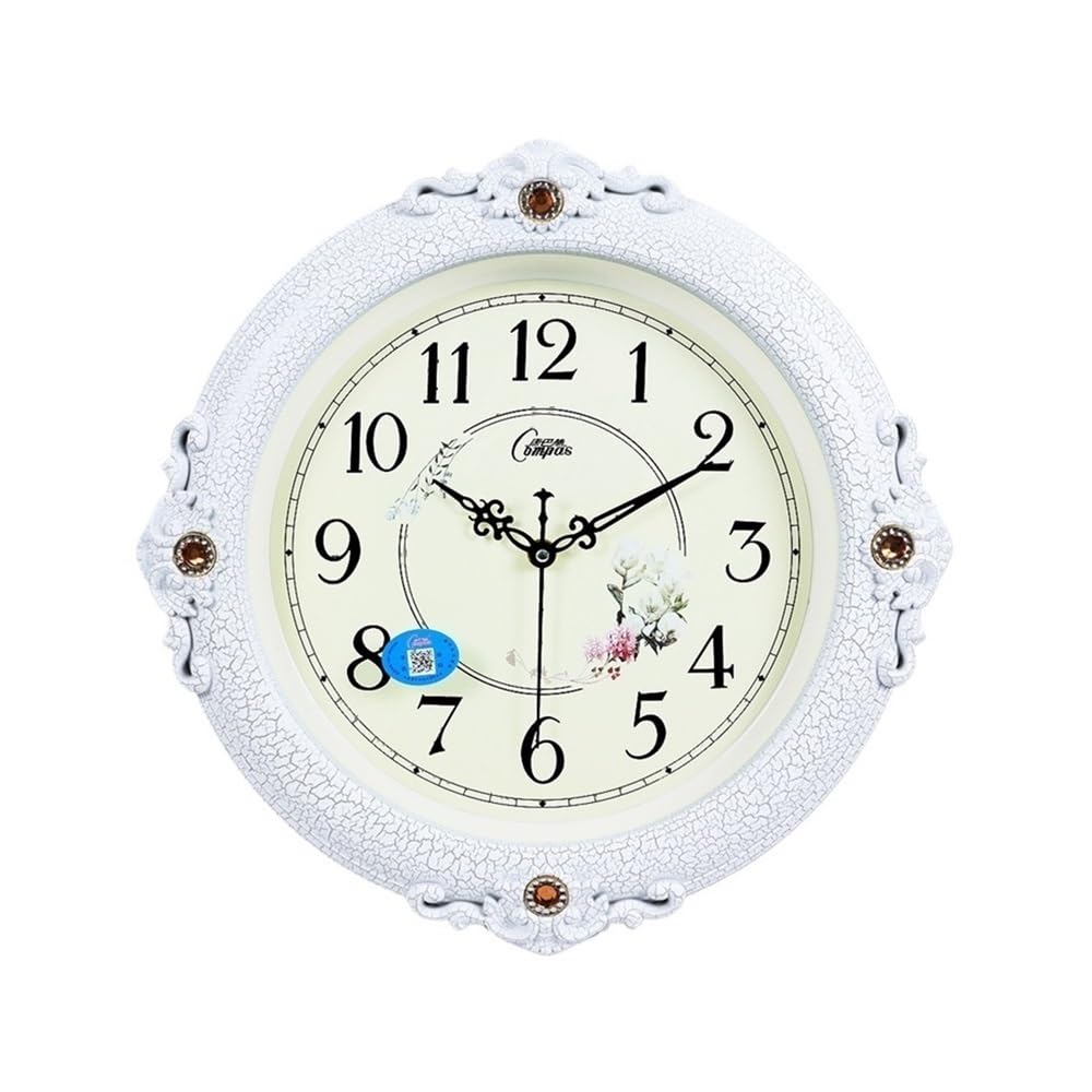 J9V4G6S3B5 Analogue Wall Clock European Style Silent Living Room Clock Fashionable and Creative Simple Wall Decoration Modern Quartz for Room Decoration(White)