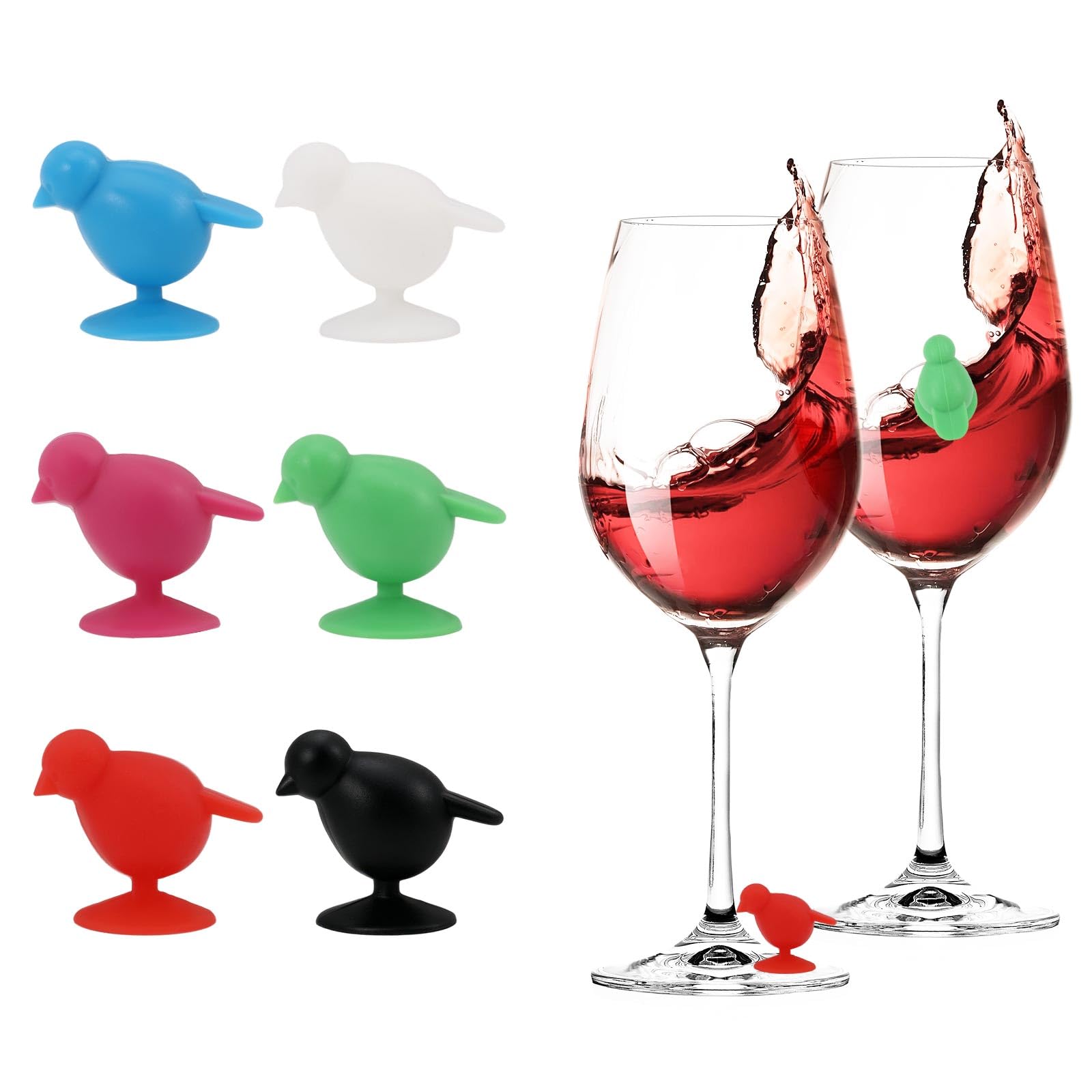 Lot de 6 marqueurs en silicone pour verre à vin - Multicolore - Réutilisables - Pour banquet, mariage, fête, bar
