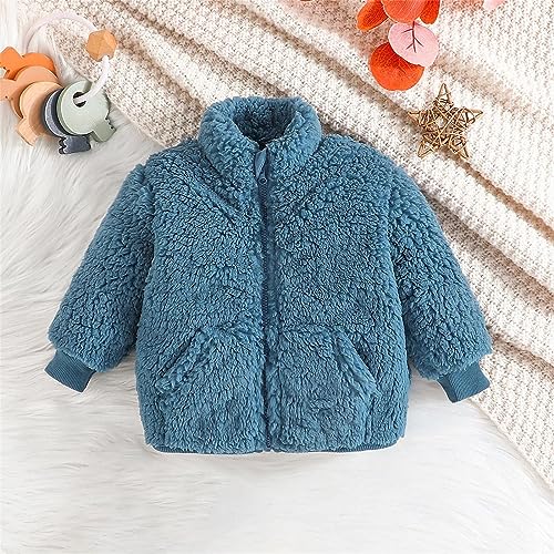 Kids Boys Girls Fleece Jacket Long Sleeve Thick Fluff Zipper Stand Collar Coat Winter Solid Outwear with Pocket2