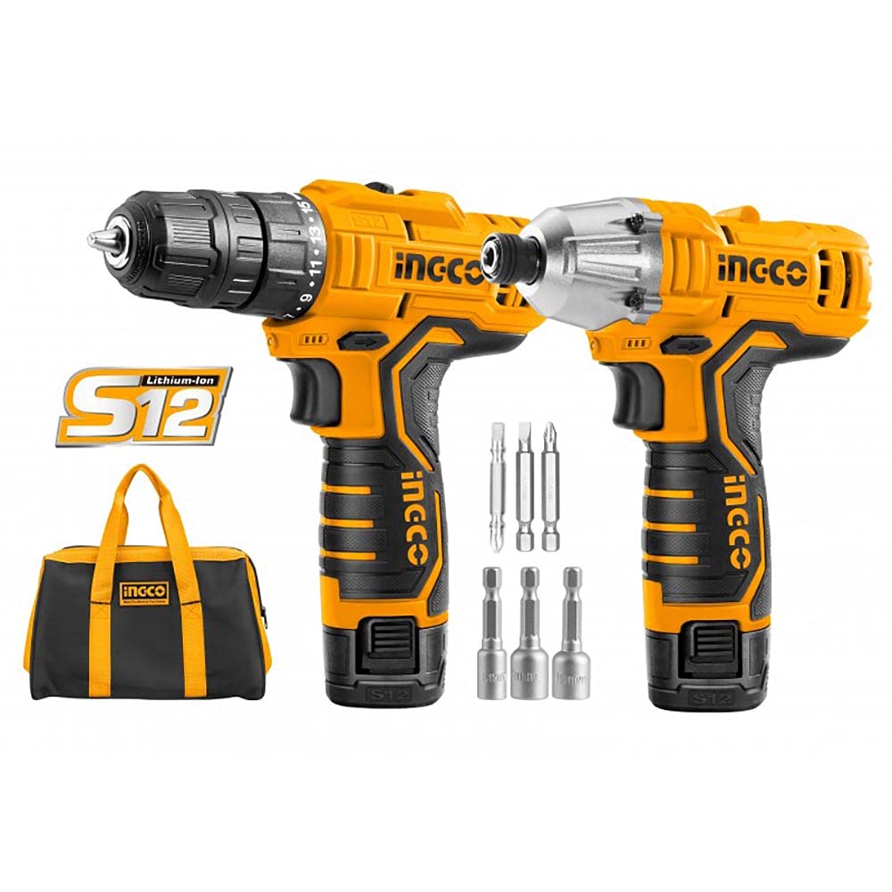 Ingco CKLI1201 Set de perceuse + visseuse à impulsions 12 V