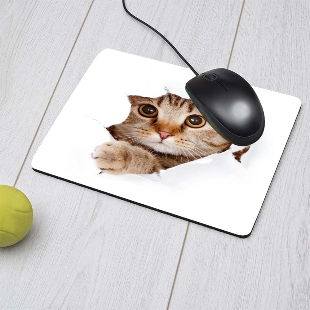 MxocomMxocom Cat Mouse Pad Lovely Animal Round Eyes Chubby Paw A Hole Playful Cub Non-Slip Rubber Mousepad 9.5x7.9 Inch for Computer, Laptop