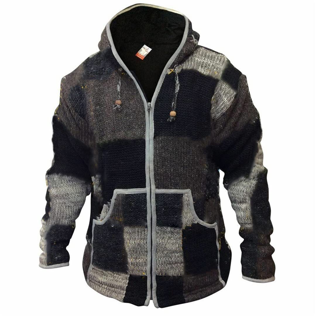 Coulisse Maglione Con Cappuccio Uomo Spliced Retro Cerniera Patchwork Tasche Maglia Autunno Inverno Top
