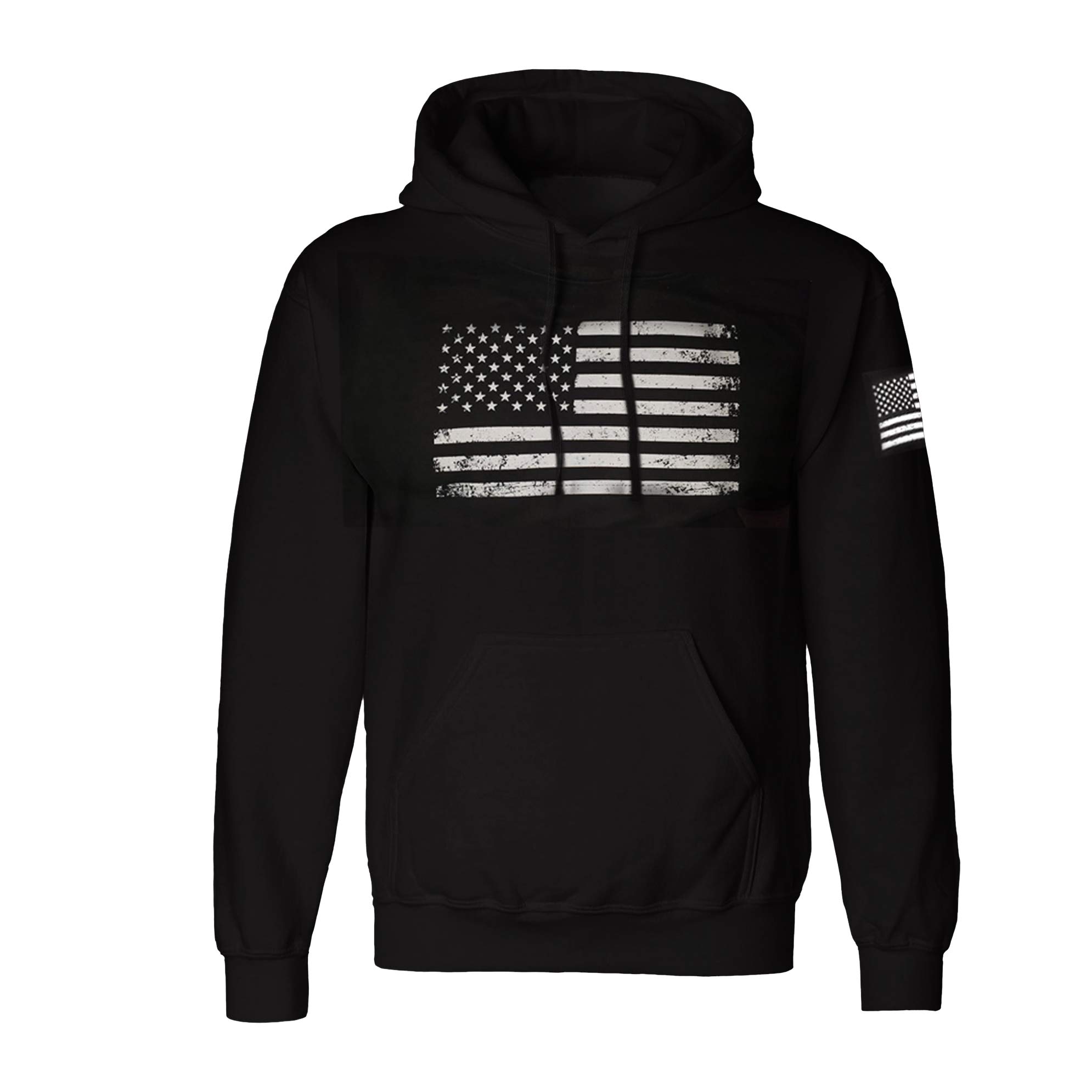 5 Star Men's Design (A) Black Grunge Style Vintage American Flag Hoodie Pullover Fleece For - Distressed Usa Flag Sweatshirt - Black - Medium