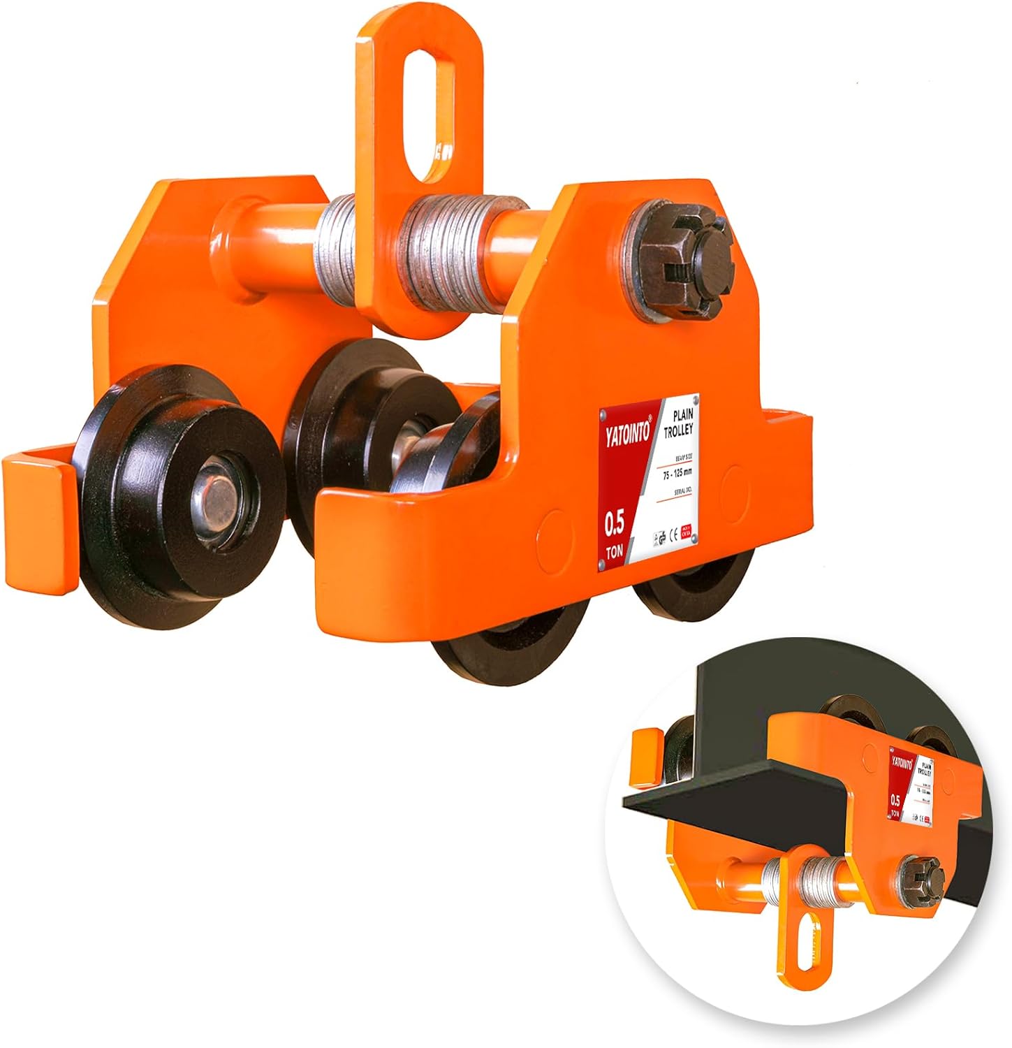 0.5T/1100LBS Dual Wheels Beam Trolley, 3"-5" Adjustable I Beam Trolley, Push Manually Trolley Hoist with Dual Track Rollers, Push Track Roller Trolley for Lifting