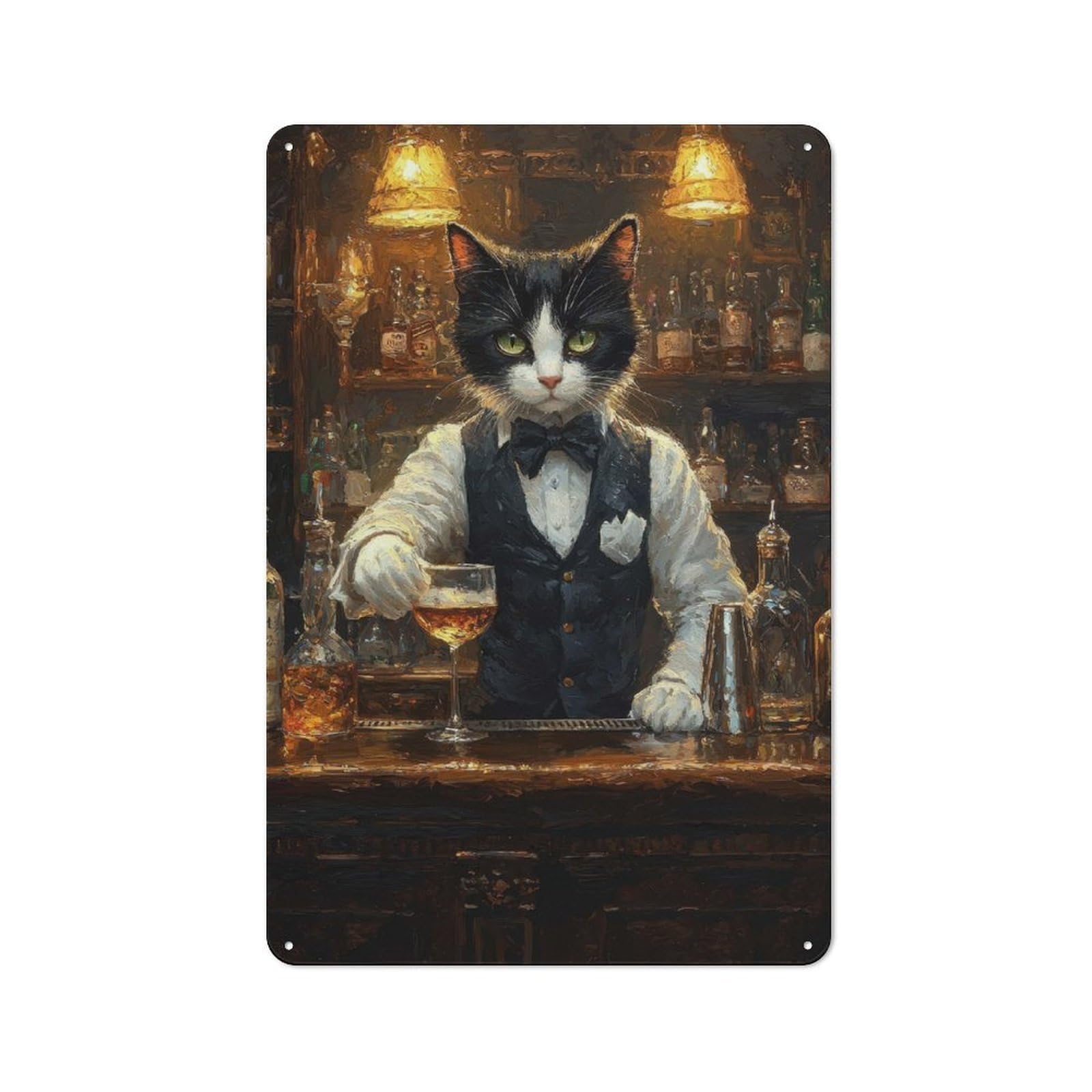Junmoney Cat Bartender Rustic Metal Wall Sign 30X20cm For Kitchen Or Home Bar, Suited To Home Bar Enthusiasts