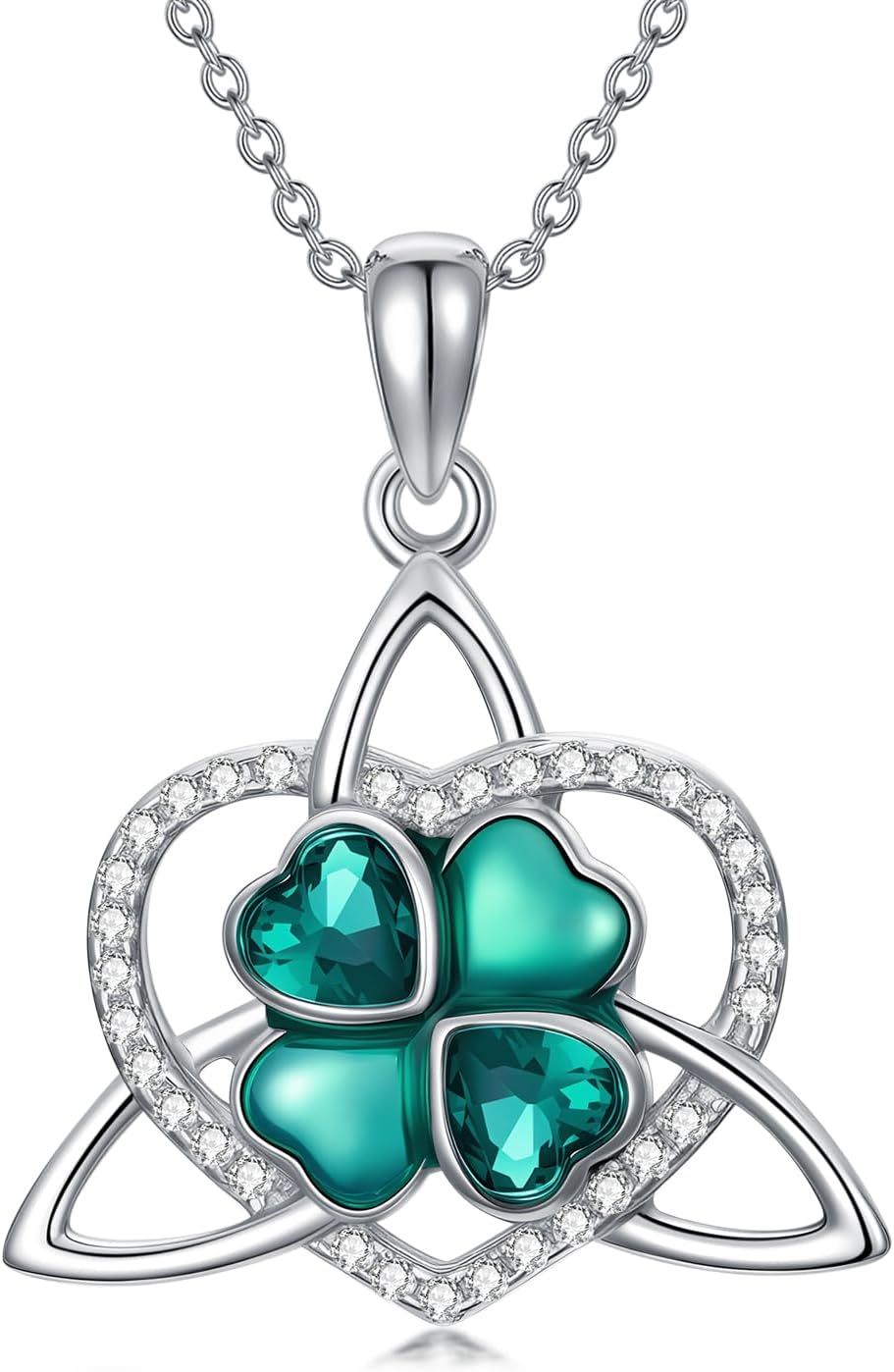 Clover Necklace 925 Sterling Silver Cletic/Tree of Life Pendant Four Leaf Clover Jewelry St Patricks Day Jewelry Gifts for Women