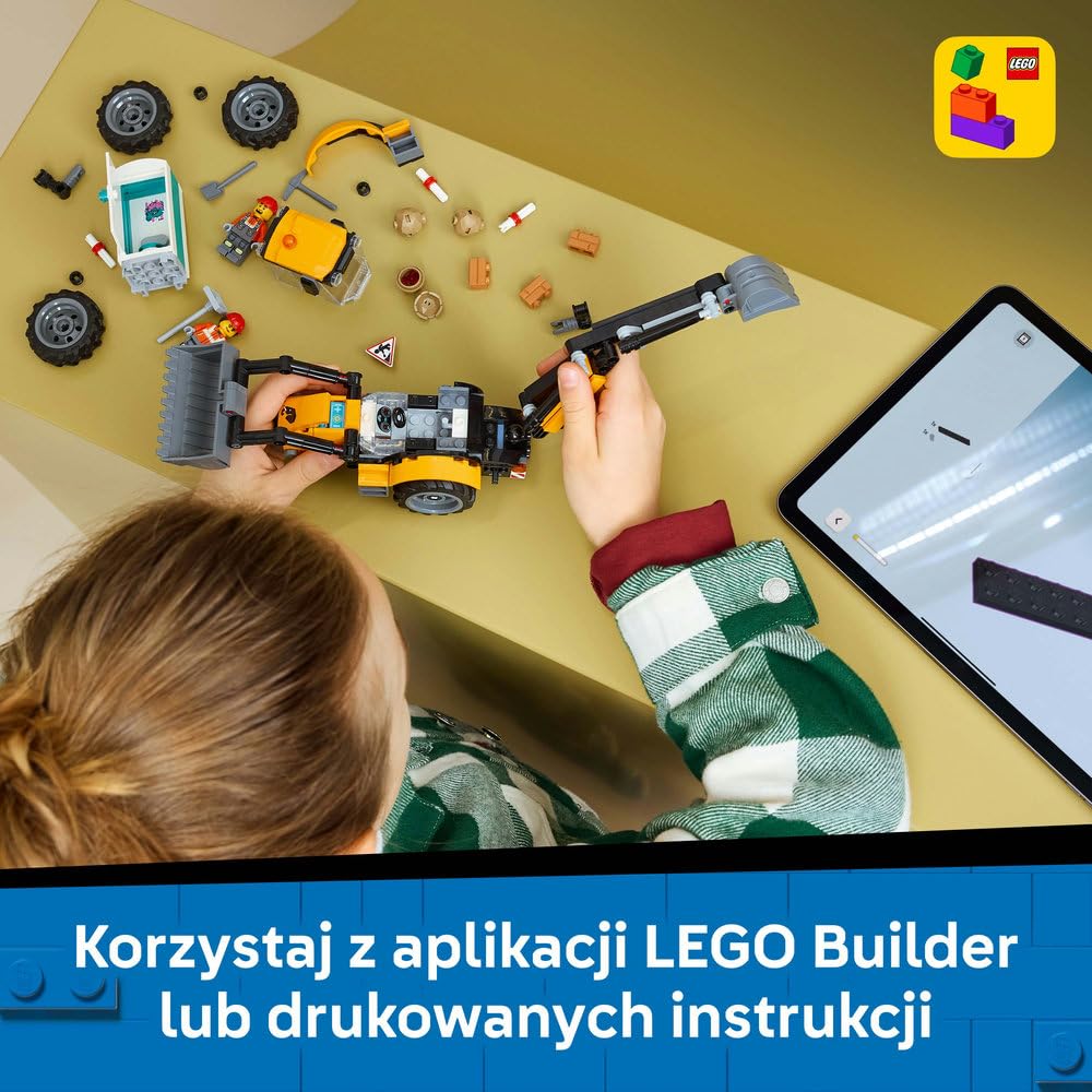 LEGO City Żółta koparko-ładowarka, zabawka konstrukcyjna dla dziecka w wieku od 7 lat, zestaw dla miłośników maszyn budowlanych, pomysł na prezent dla chłopca lub dziewczynki 60480