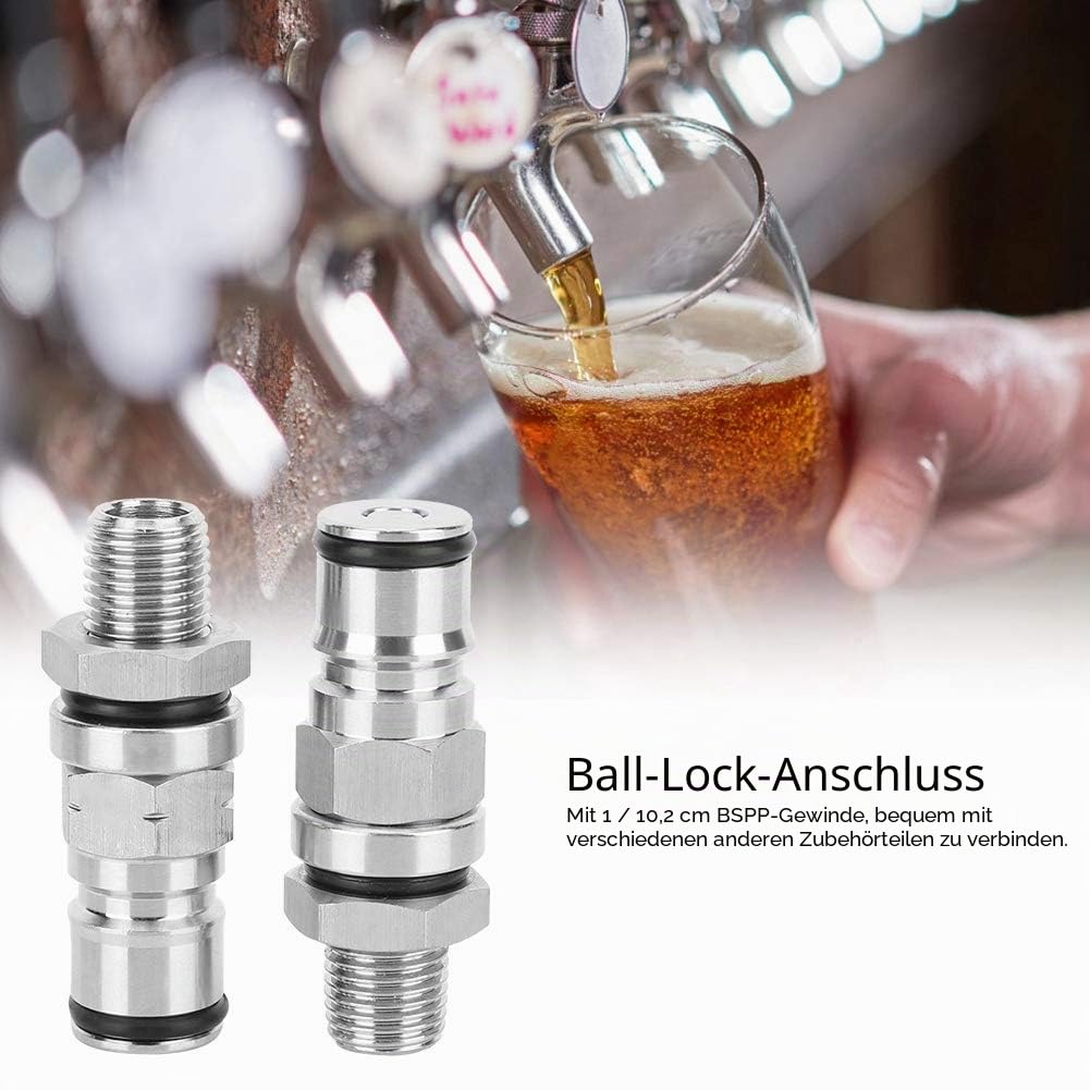 2 Stück Edelstahl Ball Lock Keg Anschluss Set mit 1/4 Zoll Gewinde, Professionelles Hobbybrau Zubehör für Bier und Getränkebrewing, Rostfreie Keg Verbinder und Flüssigkeitsanschlüsse