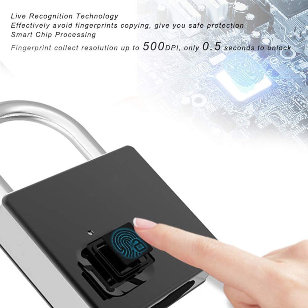 Fingerprint Lucchetto Smart Smartless Security Security Locker Lock Gym Lock IP65 Anti-FECT Anti-Furto Ricaricabile per l'armadietto Scolastico, Palestra, Porta, armadietto, Valigia, Zaino