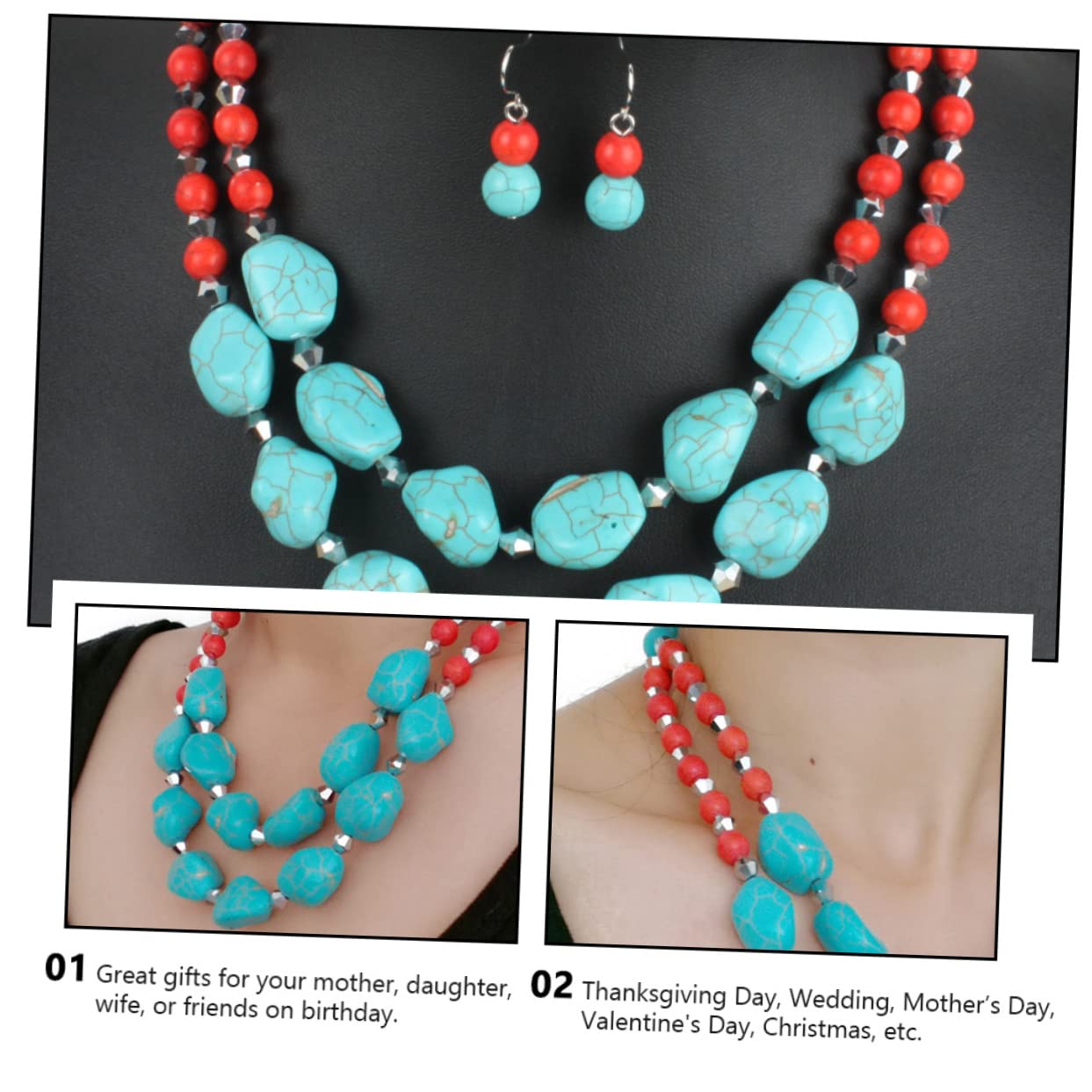 necklace Naszyjnik Turkusowa Biżuteria dla Kobiet Perłowe Kolczyki necklace