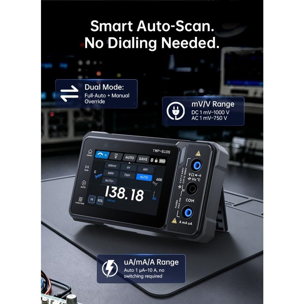 Multimetro digitale 60000 conteggi TMP-610S con oscilloscopio 100MHz e generatore di segnale, True RMS Auto Range, misuratore 3 in 1 per riparazione elettronica e laboratorio