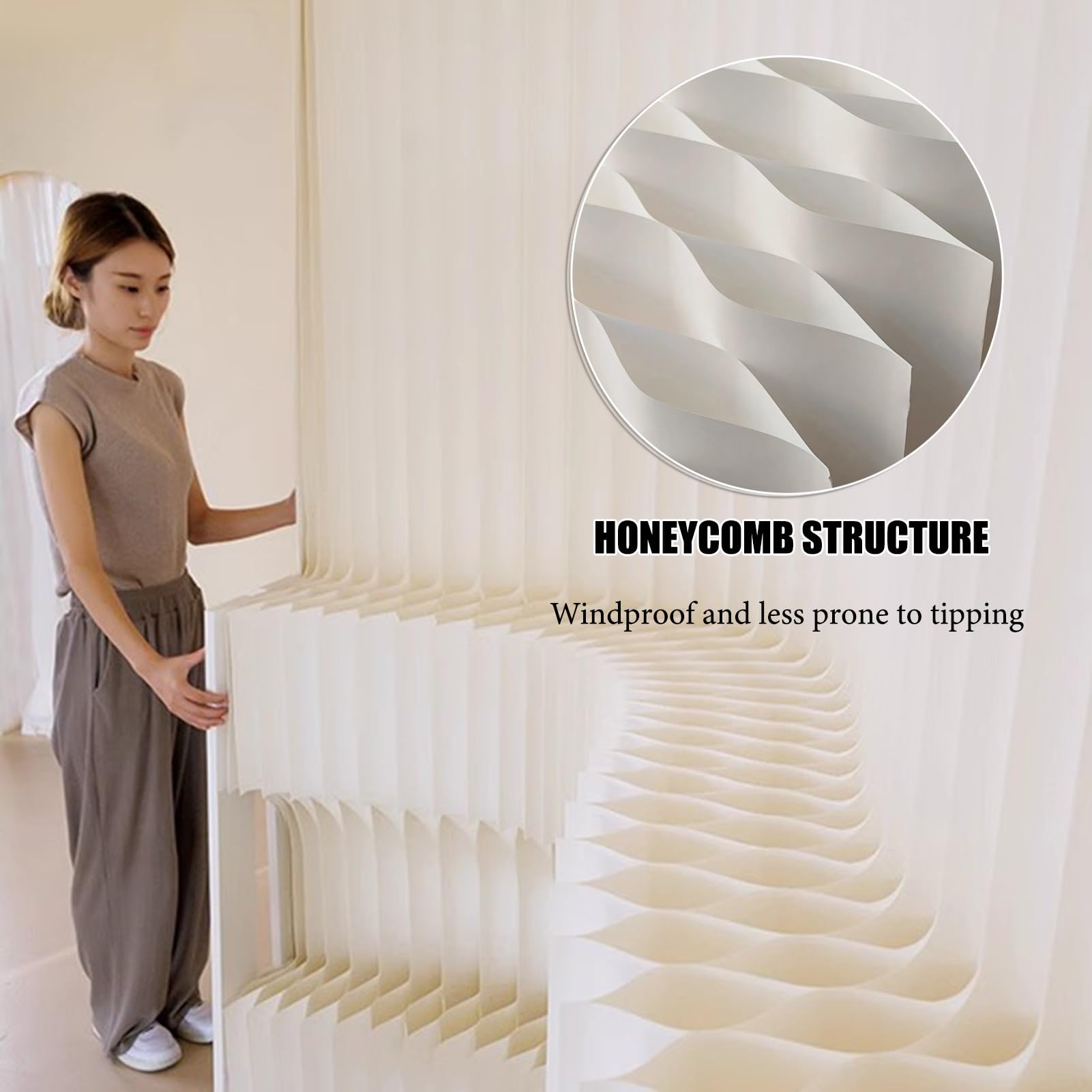 Raumteiler Paravent Moderne faltbare Raumteiler aus Papier, Büro-Wohnzimmer, Dekoration für Bekleidungsgeschäfte, Sichtschutz-Trennwand, flexibler und einziehbarer Bildschirm(White,4x2.1m/13.1x6.88FT)