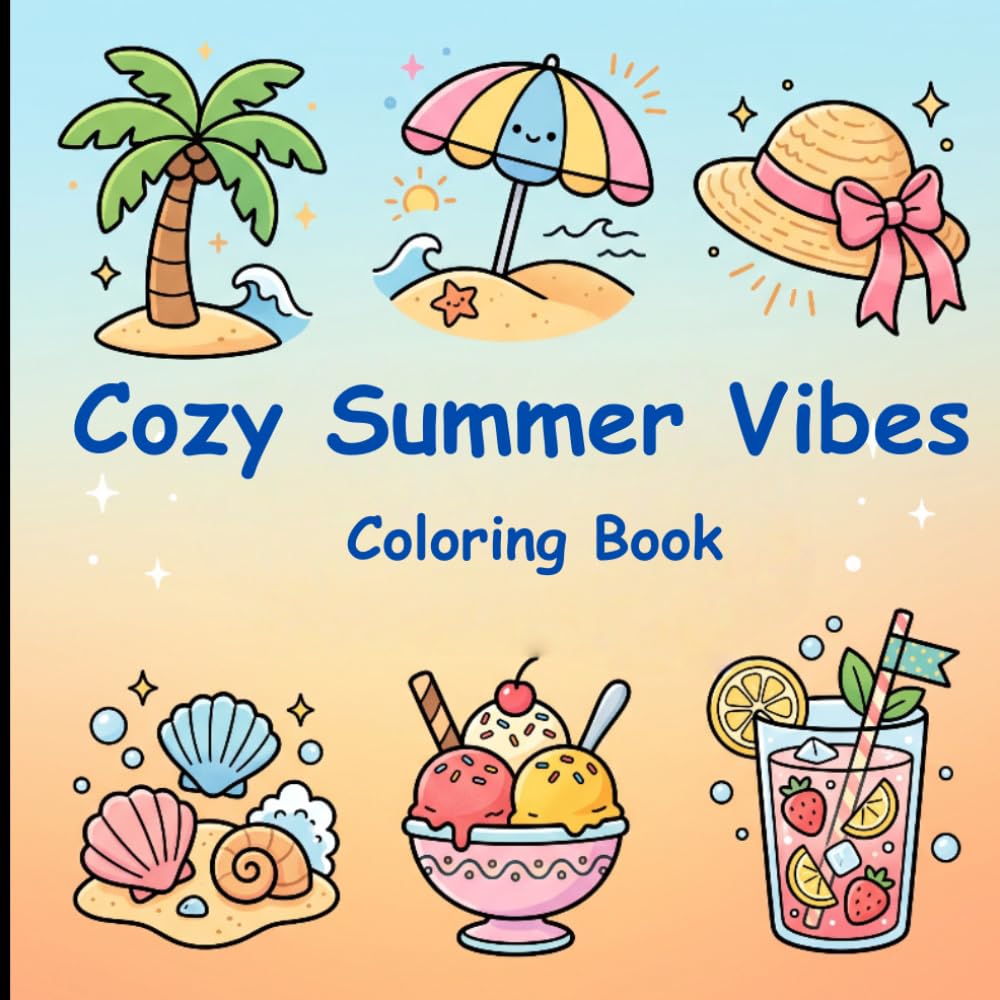Cozy Summer Vibes Coloring Book: Bold & Easy Summer Coloring Pages for Relaxation, Stress Relief, and Cozy Beach Moments