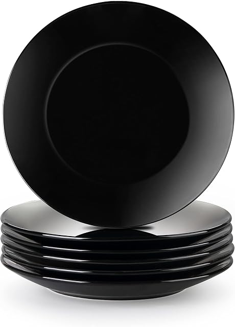 LOVECASA 'Sweet' 6-Piece Dessert Plates Round China Porcelain Side Plate Snack Plate Salad Plate for Salad/Fruit/Snack Plate, Black 21.5*21.5*2.5 cm