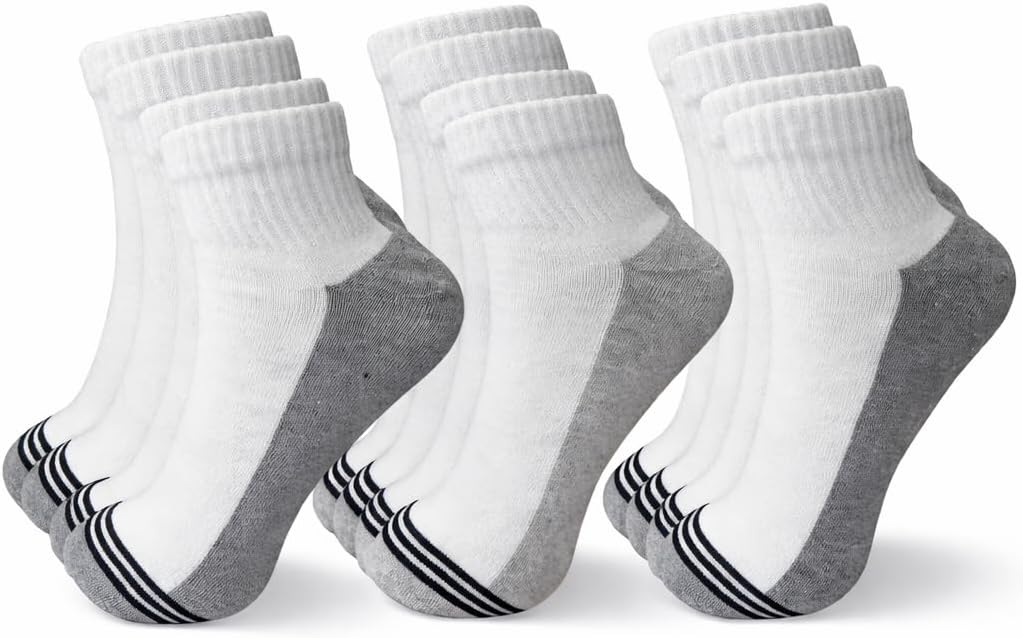 VALUE PACK Men’s Cotton Ankle Socks, 6 Pairs, Black White Grey, Size 7–12, 85% Cotton, Everyday Casual Sports Work
