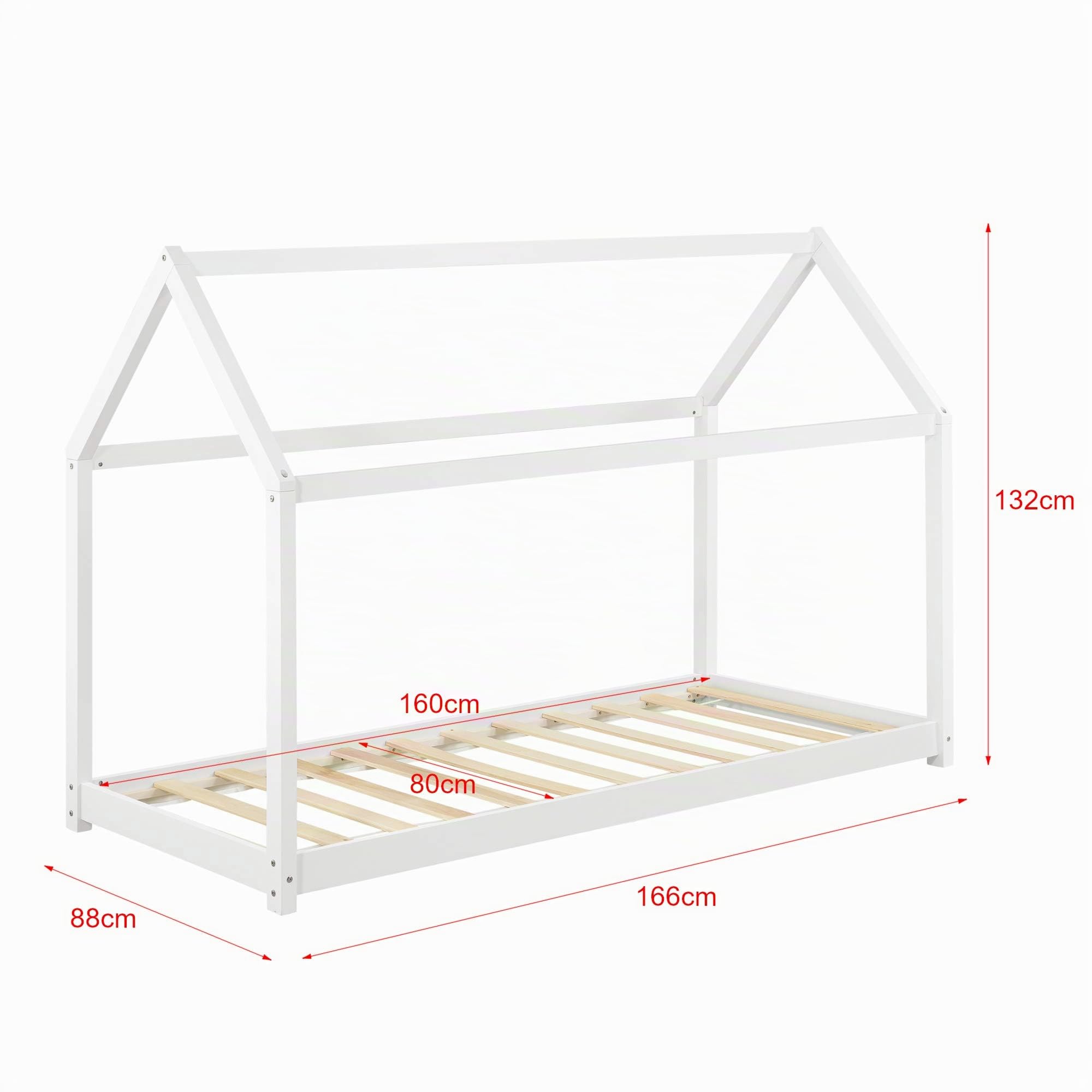 Cama para niños de Madera Pino 80 x 160cm Cama Infantil Forma de casa Casita Blanco